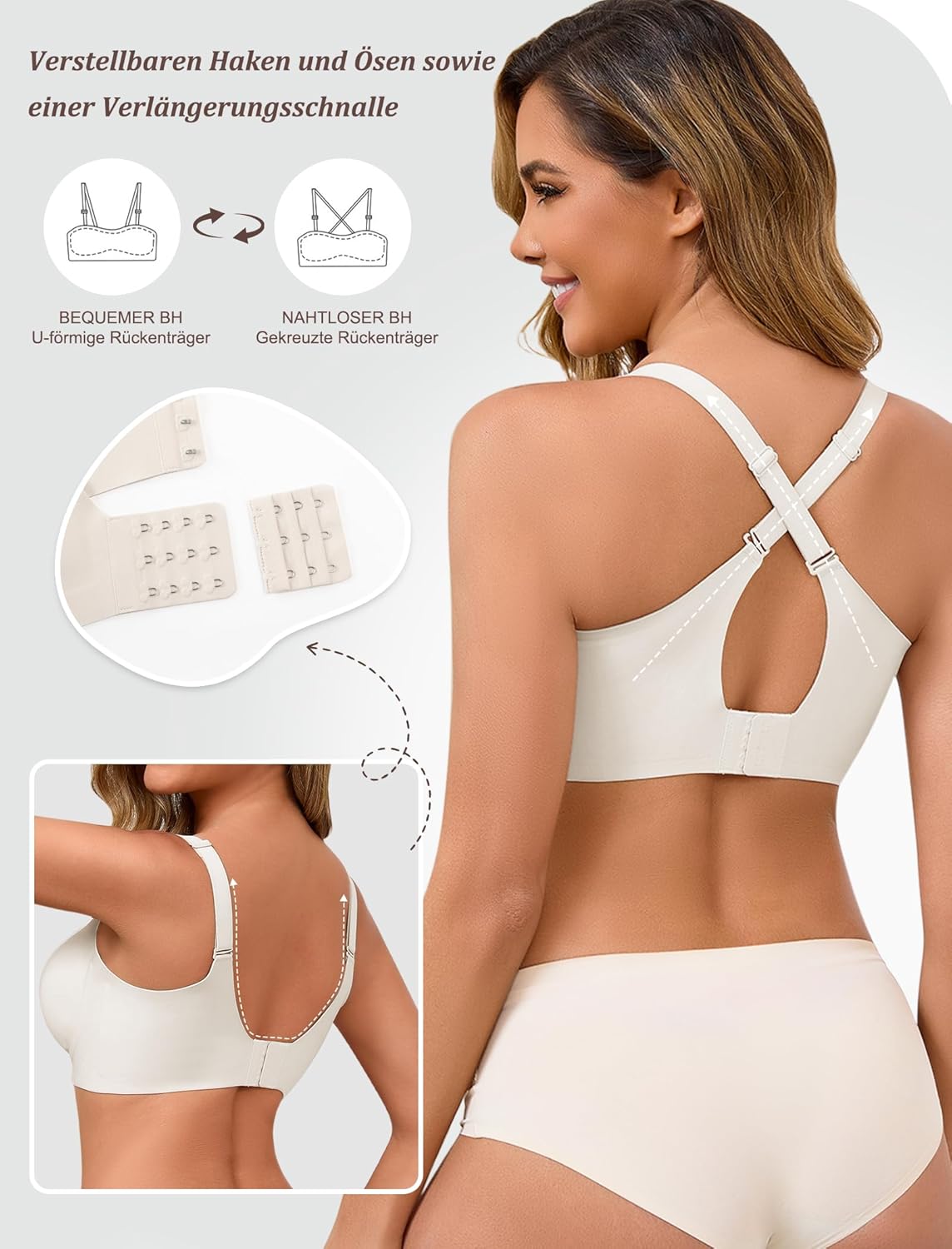 Detalle de Vtelor nahtloser Bügelloser BH für Damen mit Push-up & V-Ausschnitt (T-Shirt-, Schlaf- und Bustier-BH)