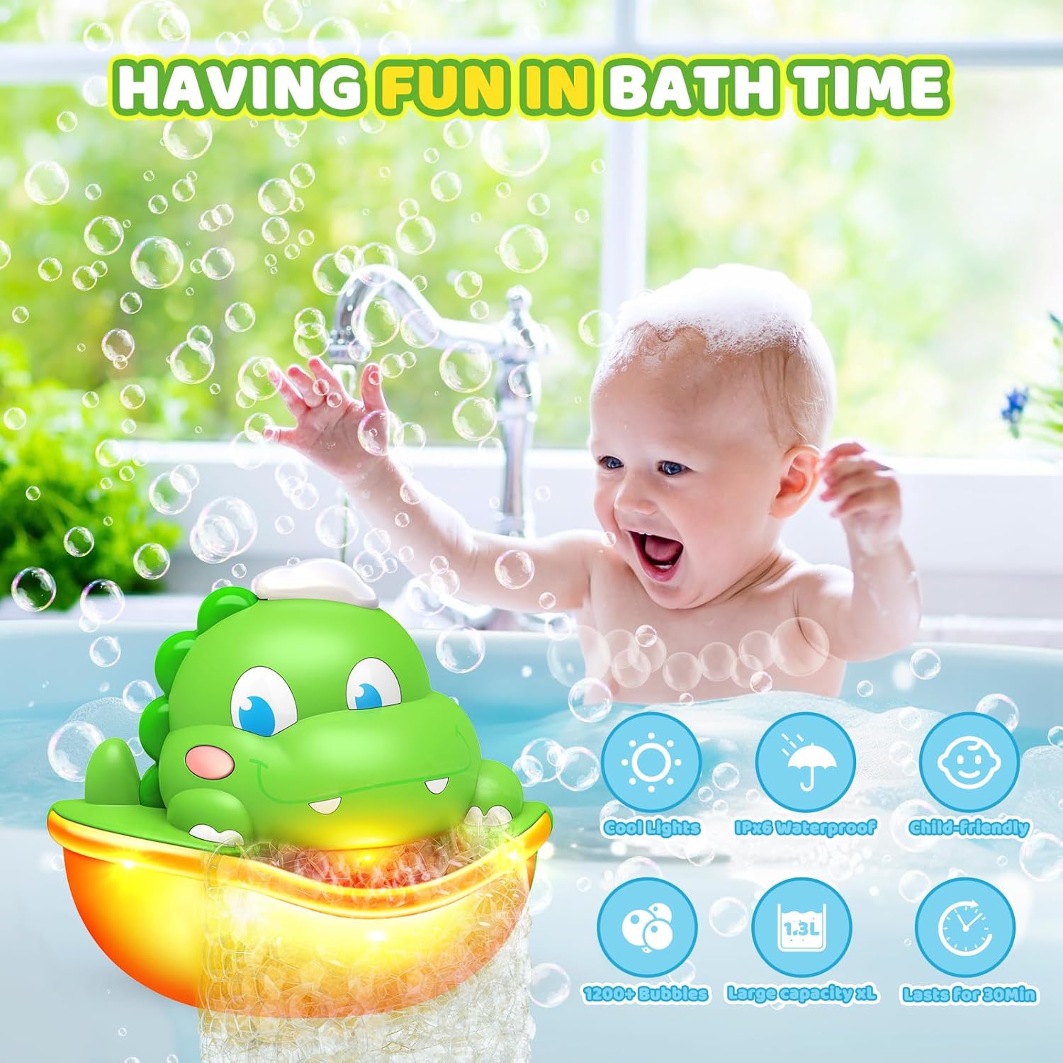 Thumbnail 1 de Adeokay Machine à bulles dinosaures pour le bain (1-4 ans)