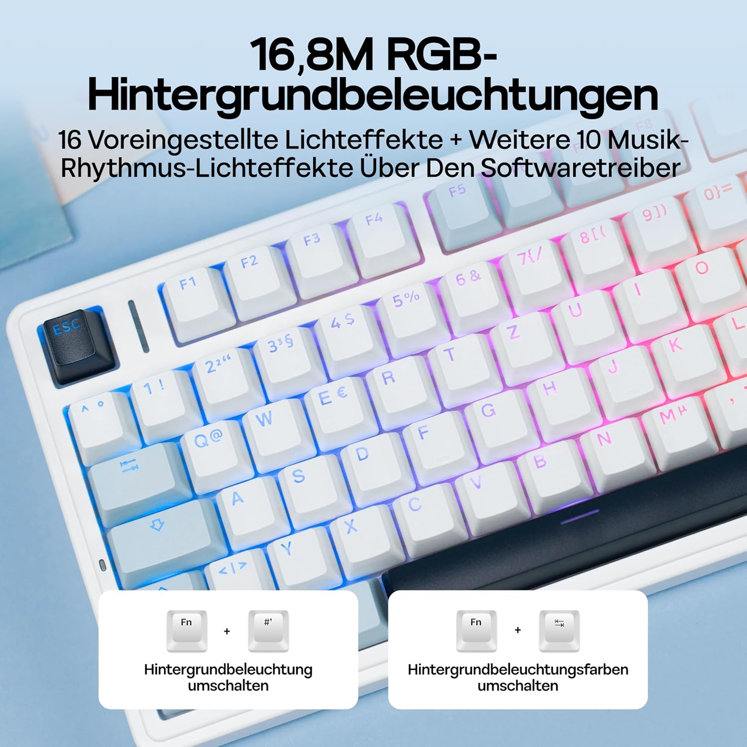 Detalle de MechLands Aula F75 75% Mechanische Tastatur (QWERTZ ISO-DE) – Tri-Mode, RGB, Hot-Swap, Reaper Linear