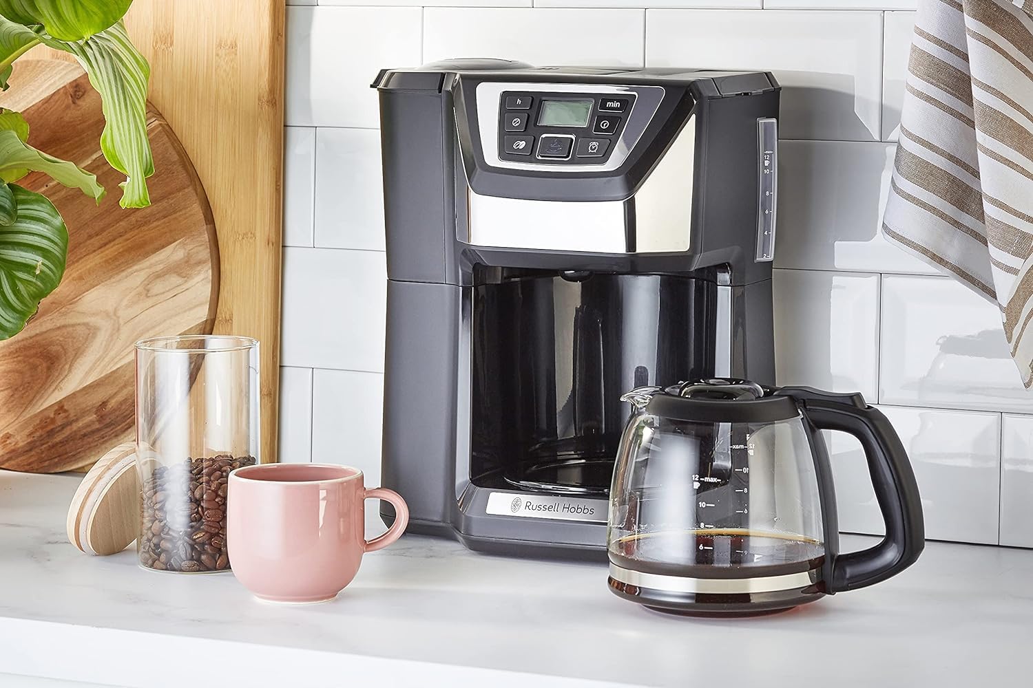 Thumbnail 1 de Russell Hobbs Cafetière à Grain [Programmable, WhirlTech] Chester 12 tasses – moulin intégré et verseuse en verre