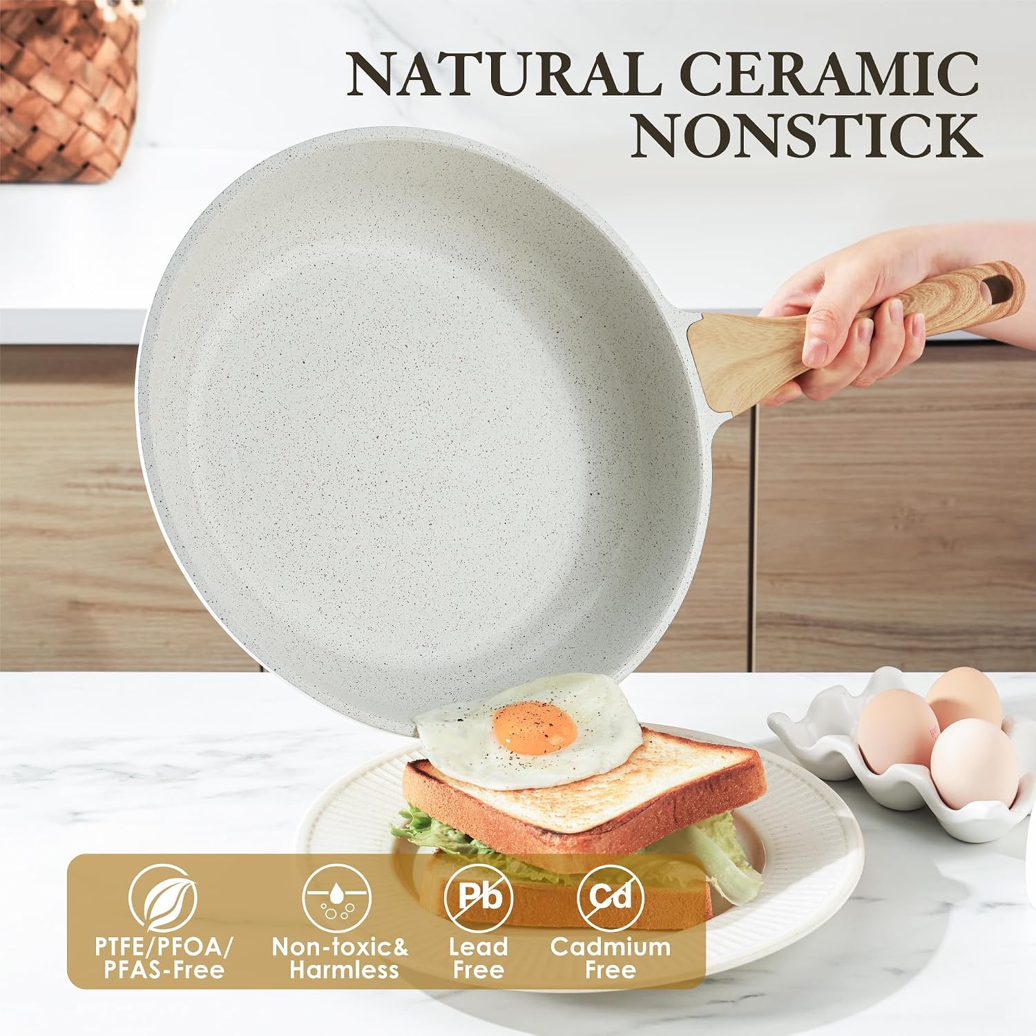Detalle de SENSARTE Weiß Keramik Bratpfanne 28 cm – Antihaft Skillet für Omelette, Gas & Induktion