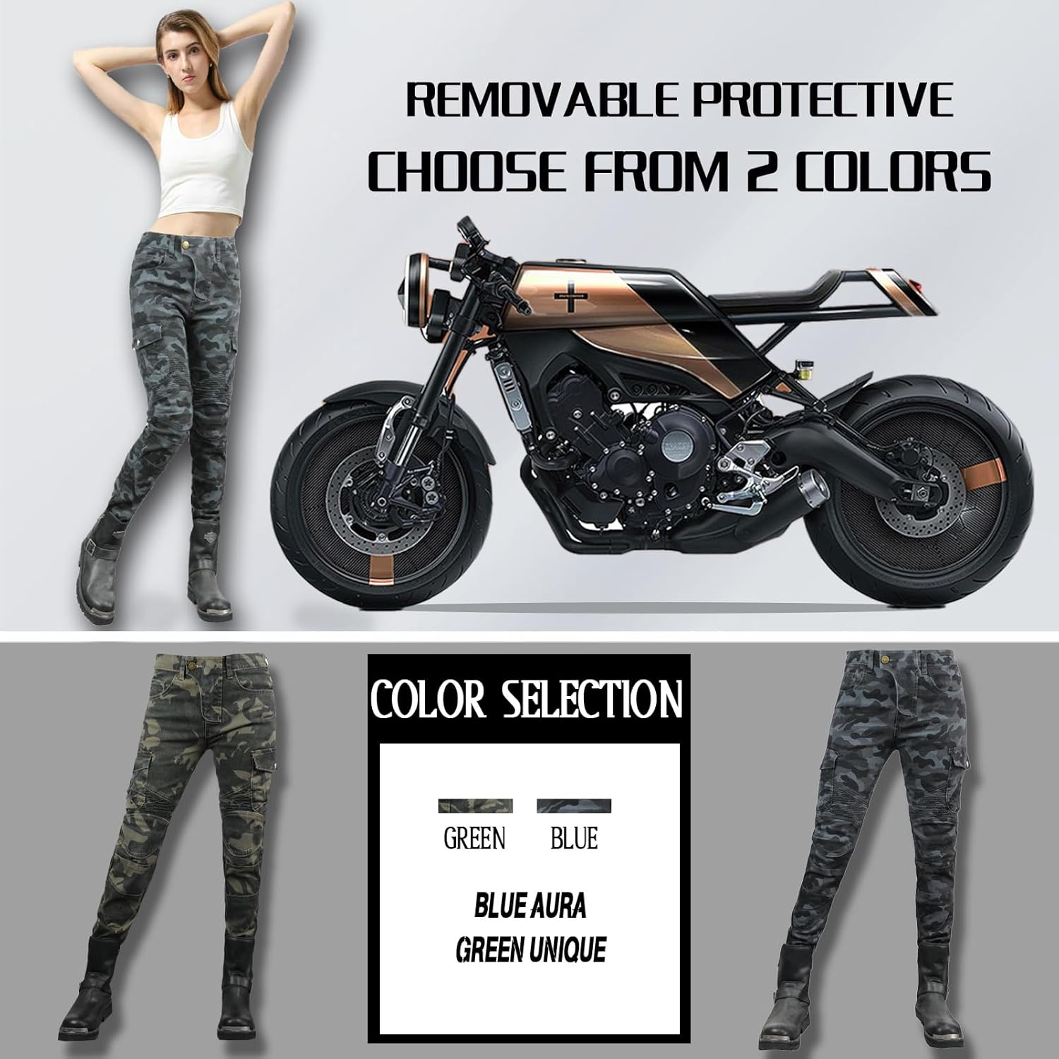 Thumbnail 4 de HULG Damen Motorradhose Mit Protektor – Camouflage, XXS–M, Stretch-Denim