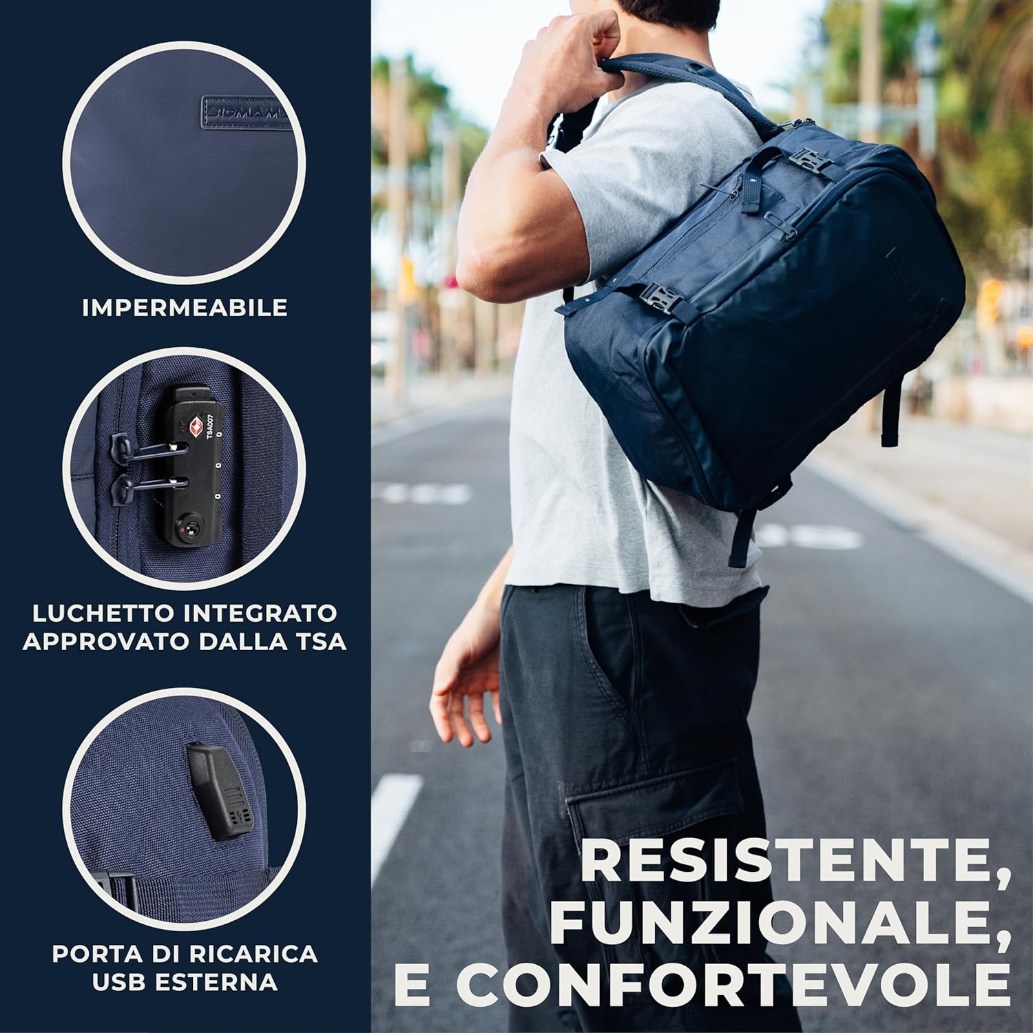Thumbnail 3 de BidMamba Zaino Bagaglio a Mano 40x20x25 Blu Navy – 20L per Ryanair ed Easyjet