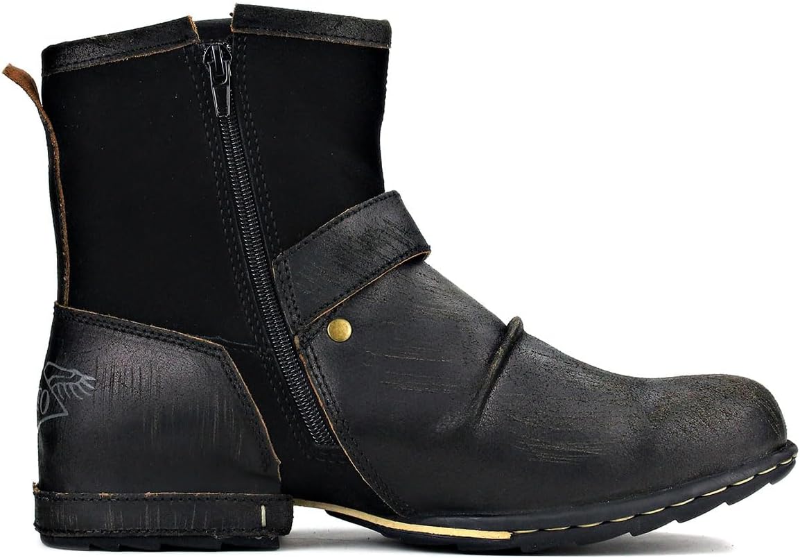 Detalle 2 de OSSTONE OS-5008-1 Herren Leder-Chukkastiefel mit Gummisohle – Worker & Biker Boot