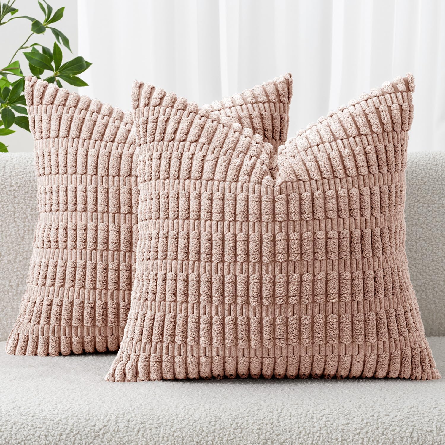 Detalle de MIULEE Pink Corduroy Cushion Covers (40 x 40 cm) – 2 Pack with Hidden Zipper