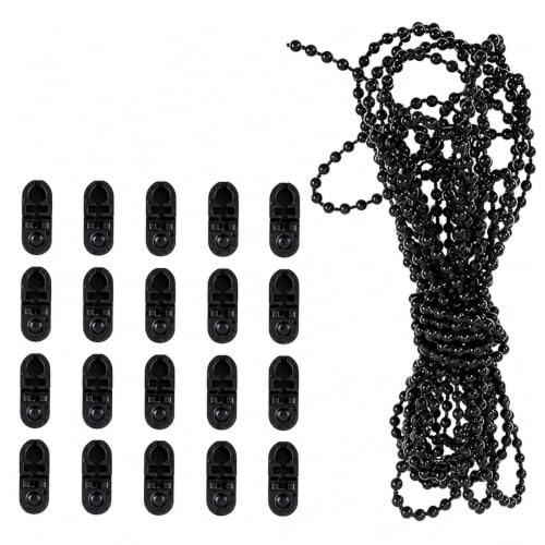 Detalle de KALUROIL Chaînette de store noire, lot de 3 × 10 m avec 30 clips