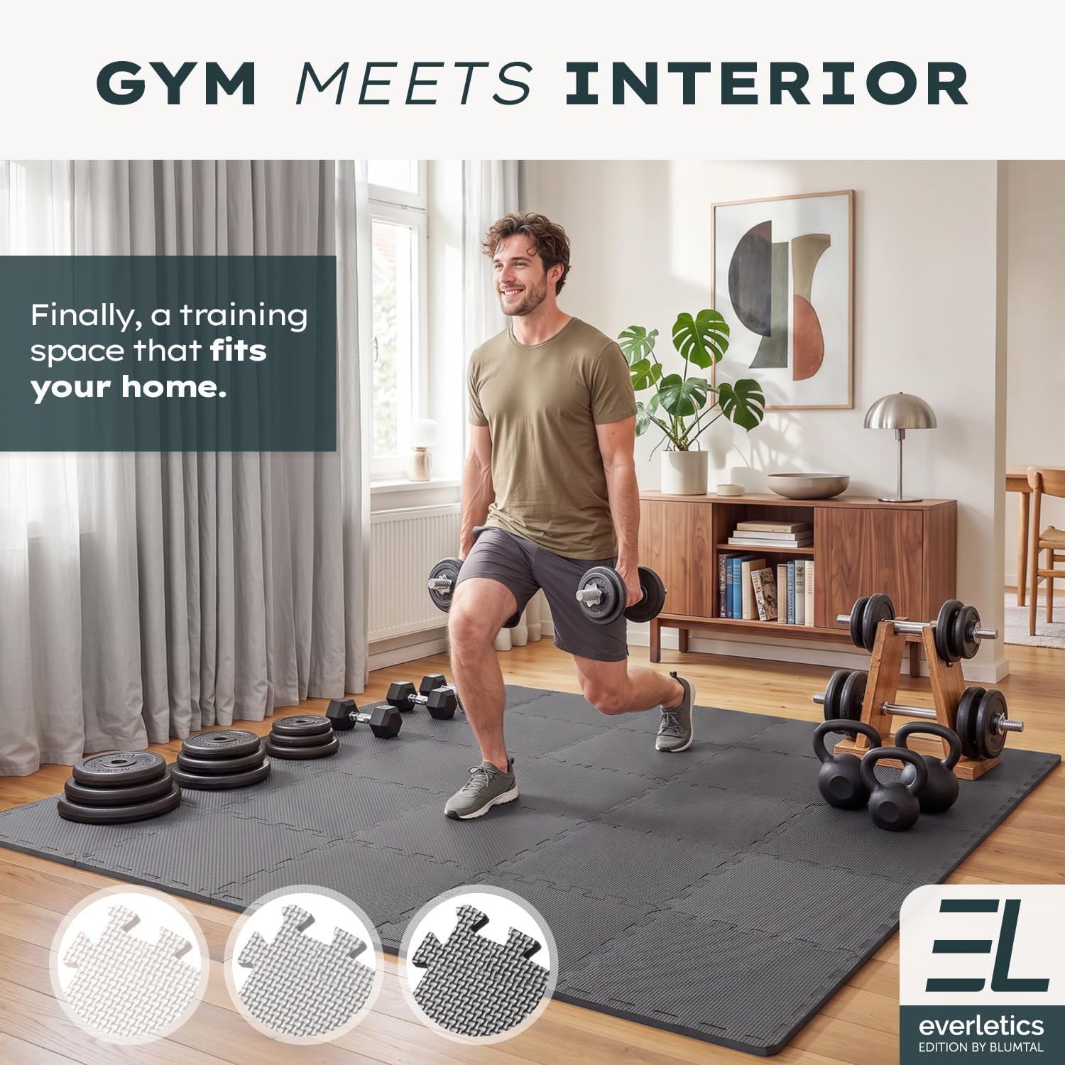 Thumbnail 1 de Blumtal Interlocking Gym Mats, 30 x 30 cm EVA Floor Tiles, Anthracite
