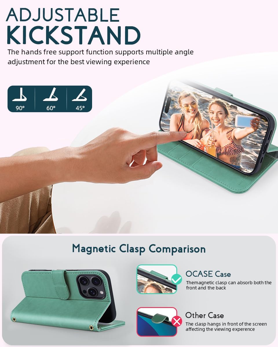 Thumbnail 4 de OCASE Hülle für iPhone 16 Pro mit Handykette – Lederoptik, verstellbares Band, RFID-Schutz