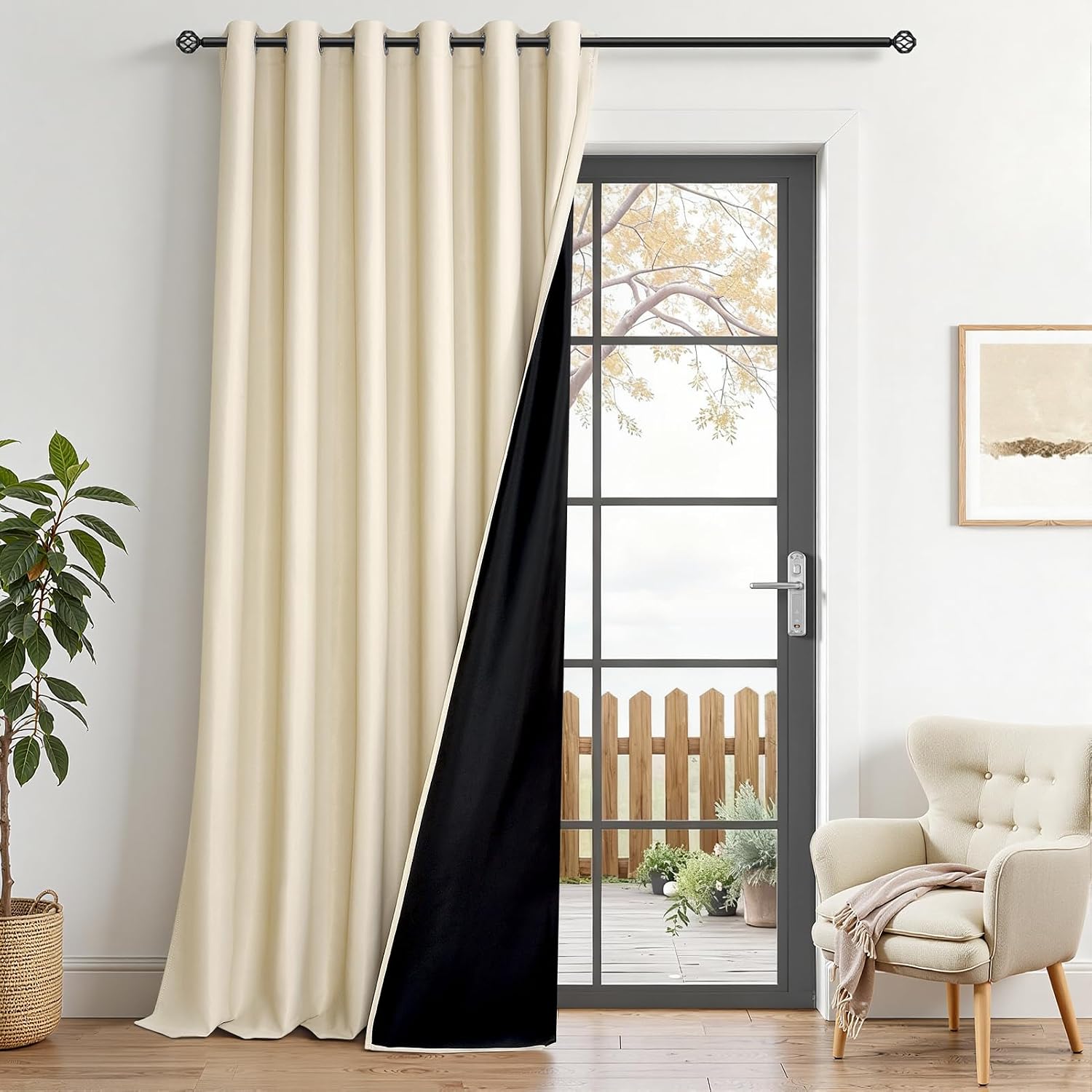 Detalle de Rideau occultant thermique MRTREES 200 x 240 cm beige opaque avec œillets