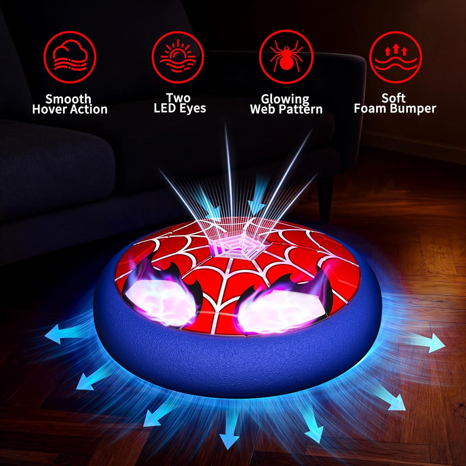 Thumbnail 2 de Light Up Hover Soccer Ball for Kids with Glowing Web Design & LED Eyes