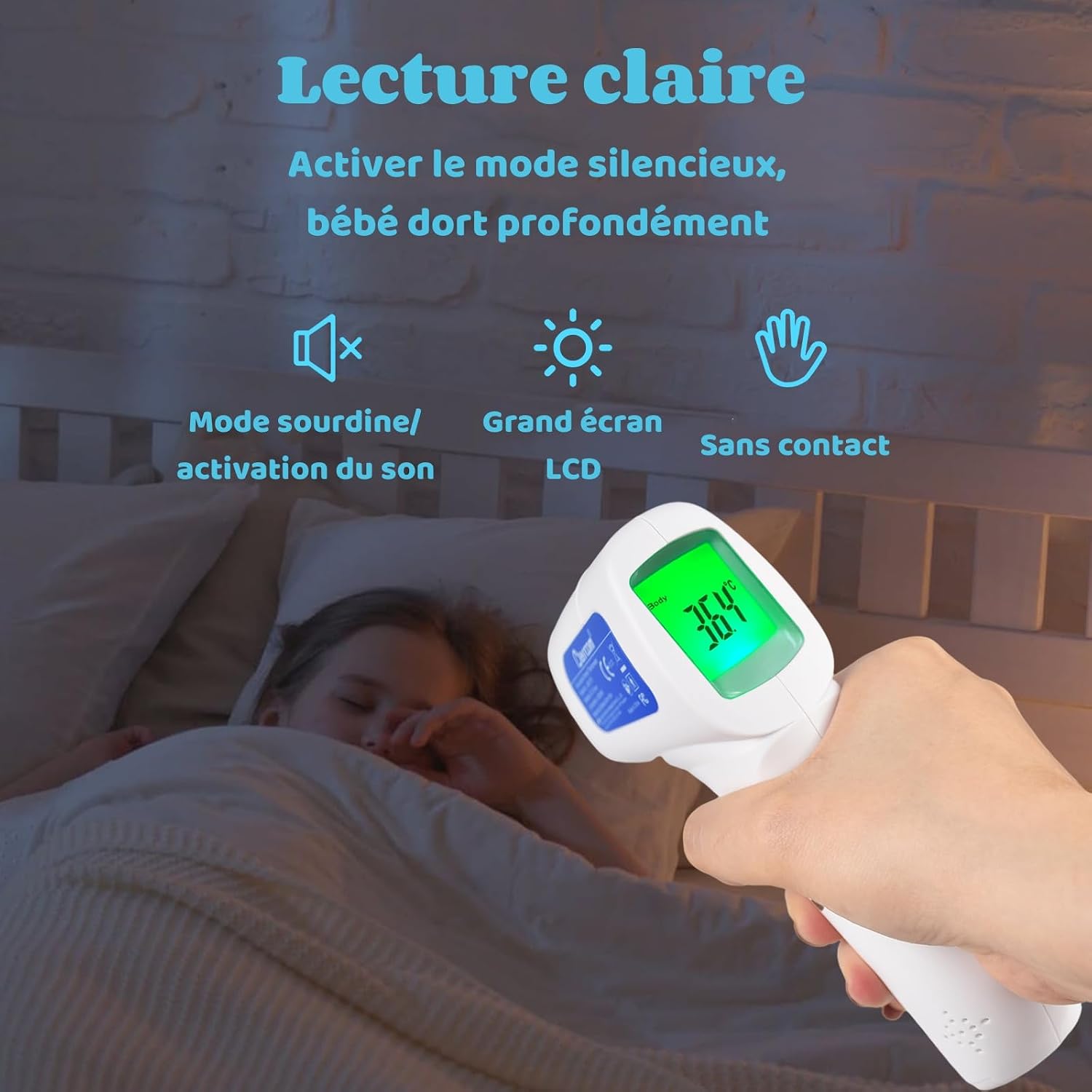 Detalle 2 de Berrcom Kontaktloses Infrarot-Stirnthermometer: 3-in-1 Fieberthermometer für Babys, Kinder & Erwachsene