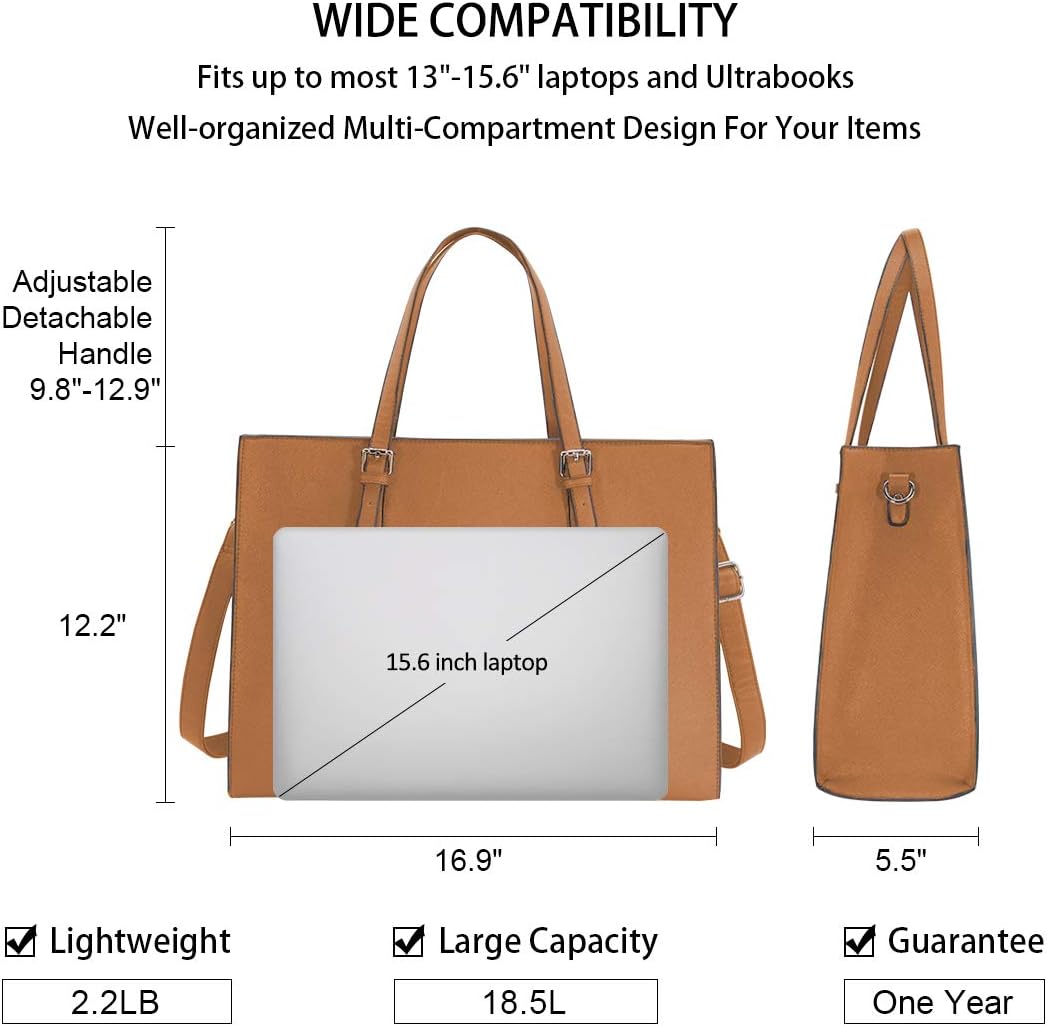 Detalle de Borsa Donna a Tracolla per Computer da 15.6 Pollici Grande Impermeabile in Pelle PU – Elegante Tote per lavoro e studio