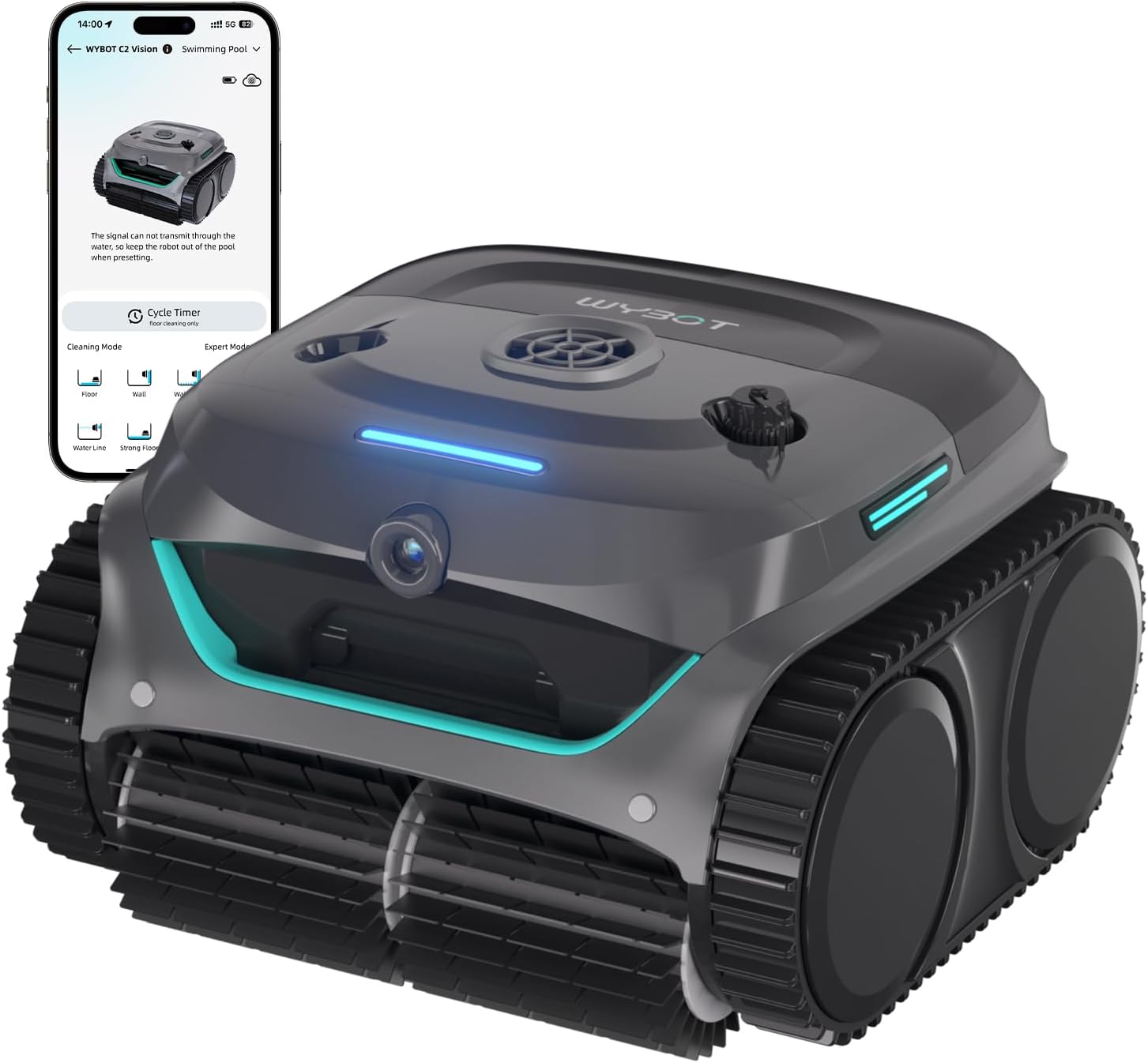 Detalle de WYBOT C2 Vision-A Wireless: Robot Piscina con Telecamera AI e Pulizia Completa per Piscine Fuori Terra