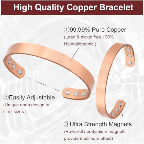 Detalle de OFFCUP Pulsera magnética de cobre con 8 imanes y tamaño ajustable