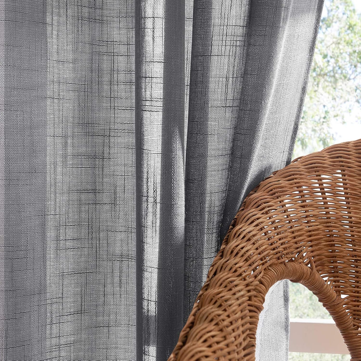 Thumbnail 2 de PONY DANCE Grey Voile Curtains – Linen-look net curtains for small windows (2 panels)