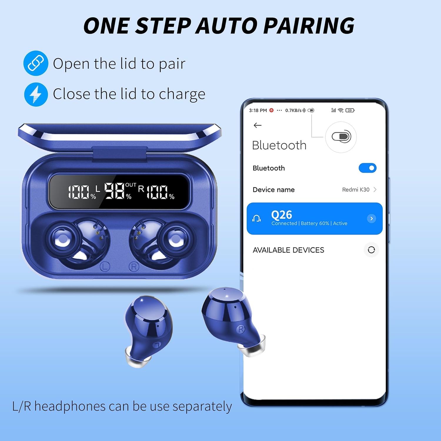 Detalle de Bluetooth Kopfhörer Kabellos 5.3 In Ear mit ENC, IPX7 & LED-Anzeige – 108 Std. Spielzeit