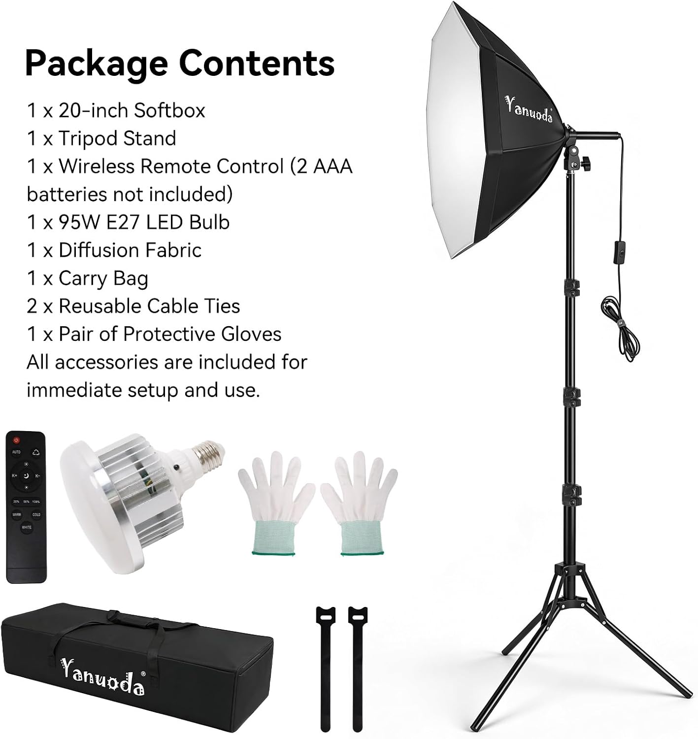 Thumbnail 6 de 20"x20" Softbox Lighting Kit (Single) — 95W Dimmable LED with Remote and 3 Colour Temperatures
