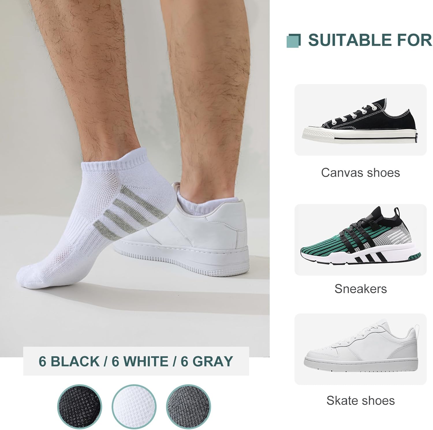 Thumbnail 6 de Stoeury Calzini Uomo Donna Corti in cotone (6 paia) anti-vescica per running, palestra e lavoro