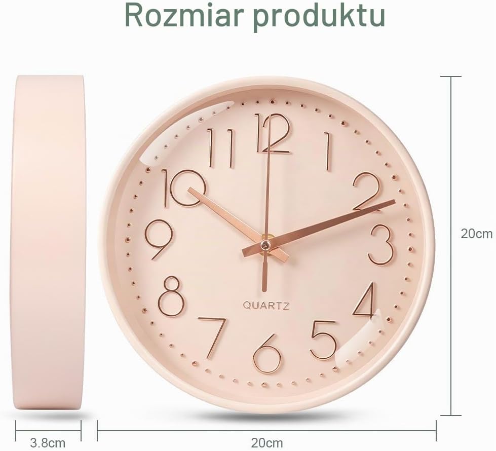 Detalle 2 de Aolso zegar ścienny 20 cm, cichy mechanizm, różowo-złoty akcent