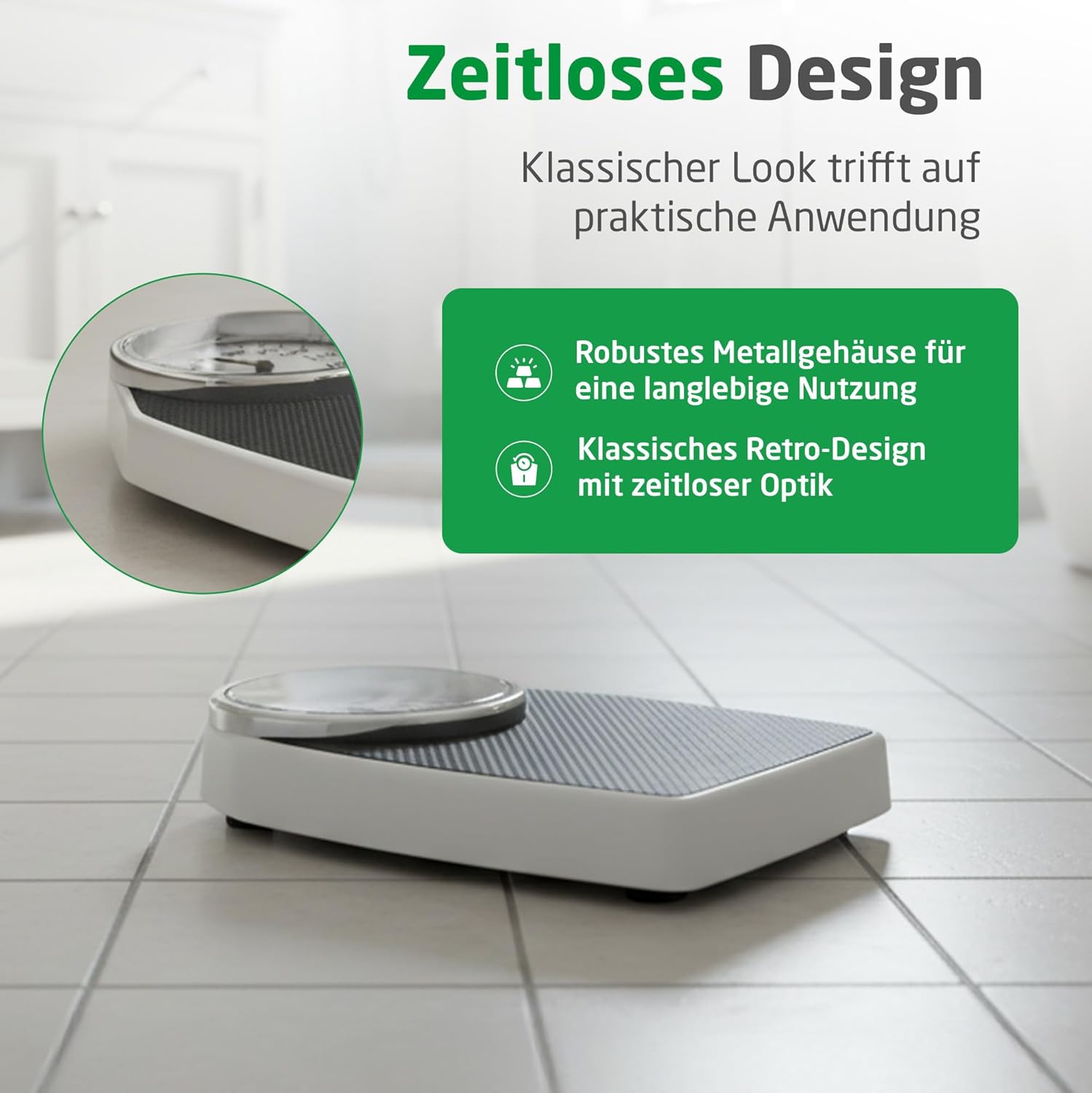 Detalle de Medisana PSD mechanische Personenwaage bis 150 kg – Retro-Analogwaage mit verstärkter Glasabdeckung