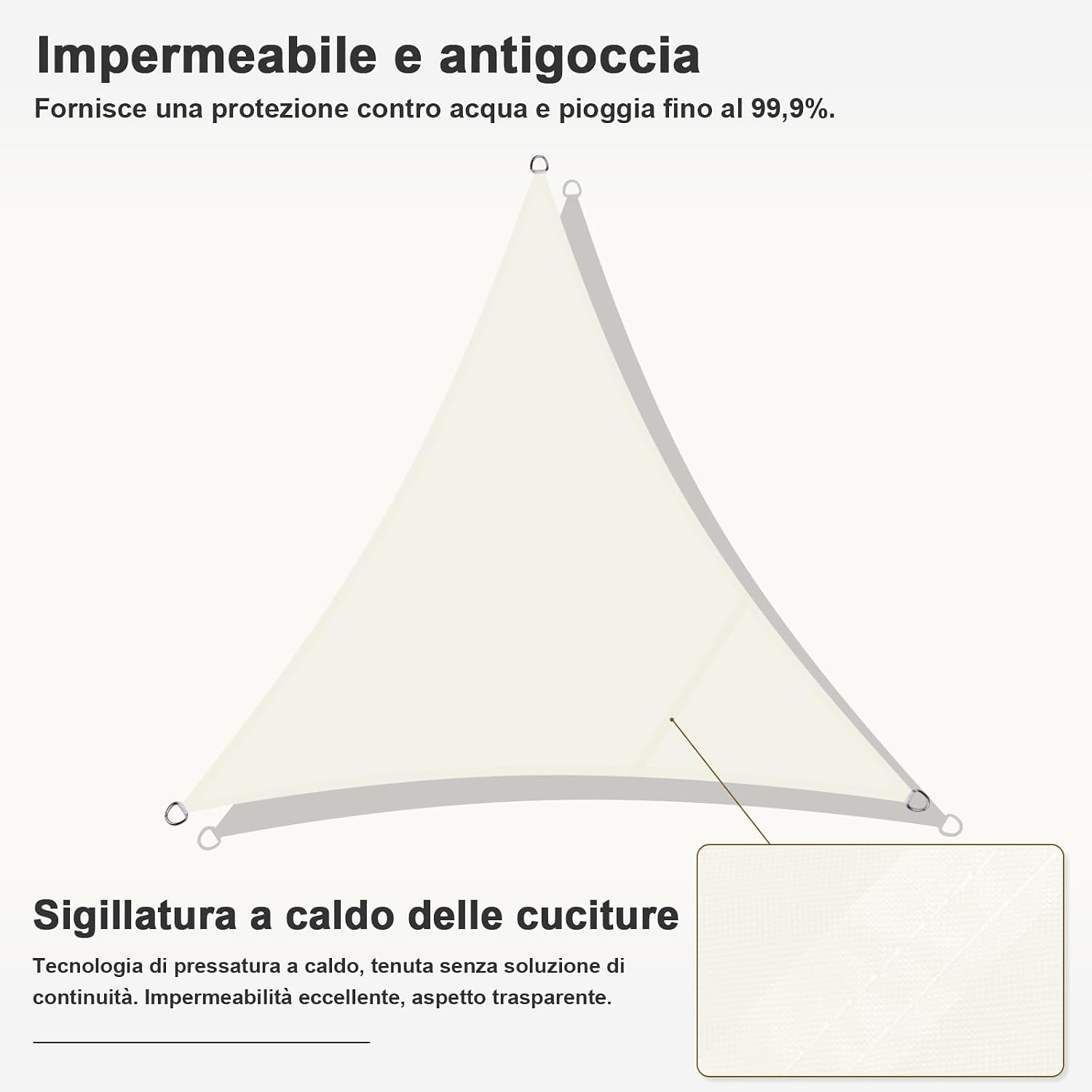 Thumbnail 6 de HENG FENG tenda a vela impermeabile triangolare 3x3x3 m beige, parasole con protezione UV