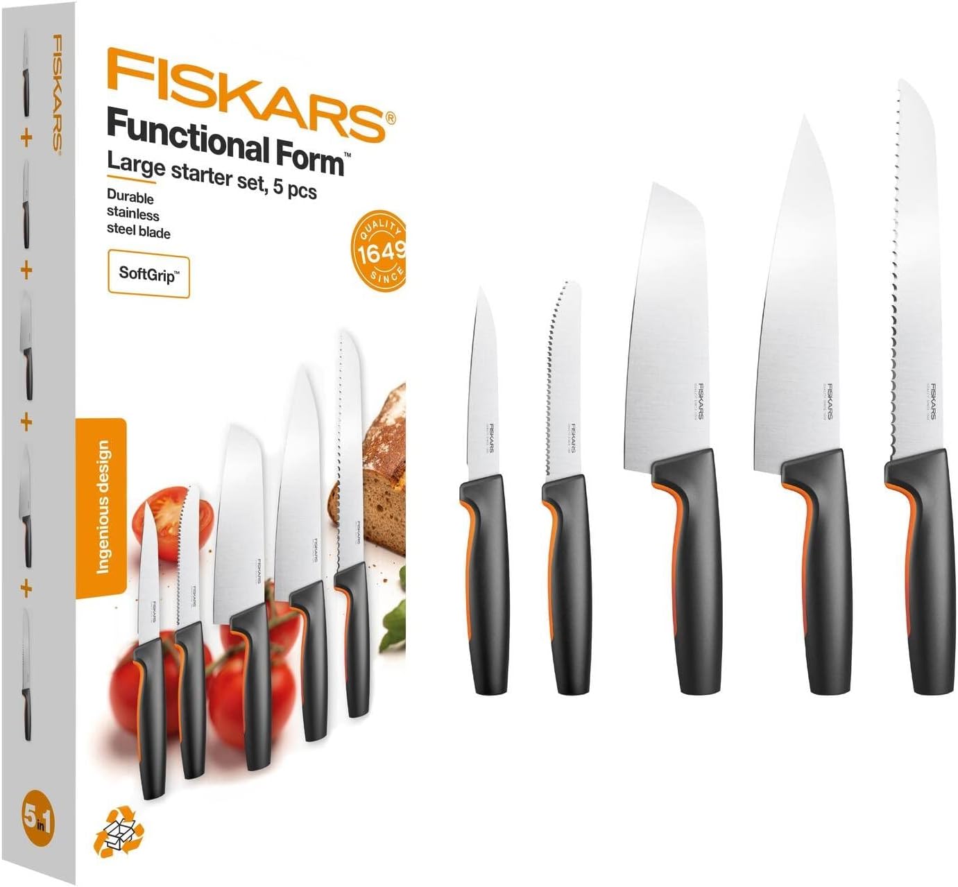 Detalle de Fiskars Functional Form 1057558 knivset, 5 delar i japanskt rostfritt stål