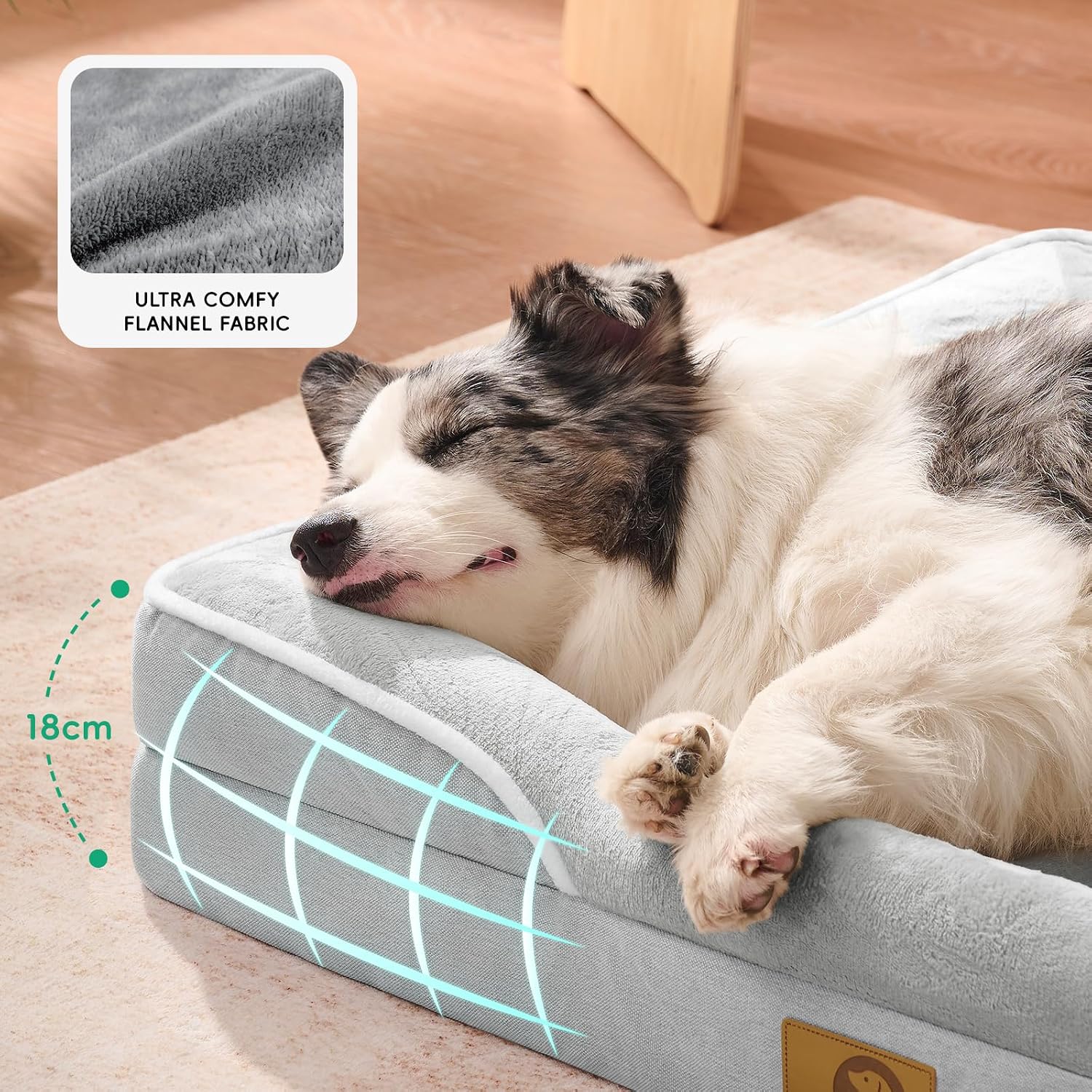 Detalle de L'AGRATY Medium Orthopedic Dog Bed – Waterproof Memory Foam Sofa with Sides, Grey