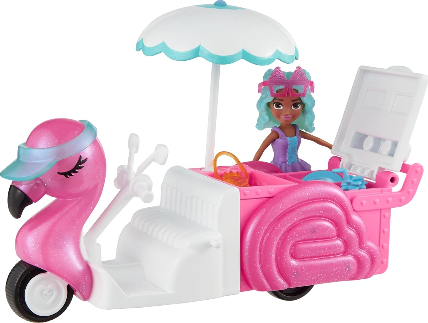 Thumbnail 5 de Ensemble de jeu Polly Pocket Flamingo Snack Cart avec poupée (7,6 cm), chiot et 17 accessoires