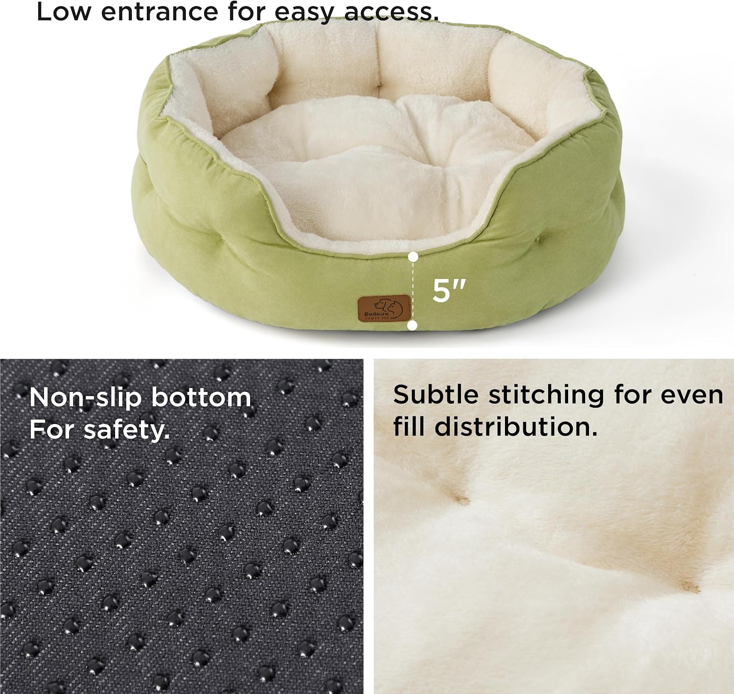 Detalle de Bedsure B0P1E00N0S02 Round Pet Bed, 20-Inch Plush Bolster, Green