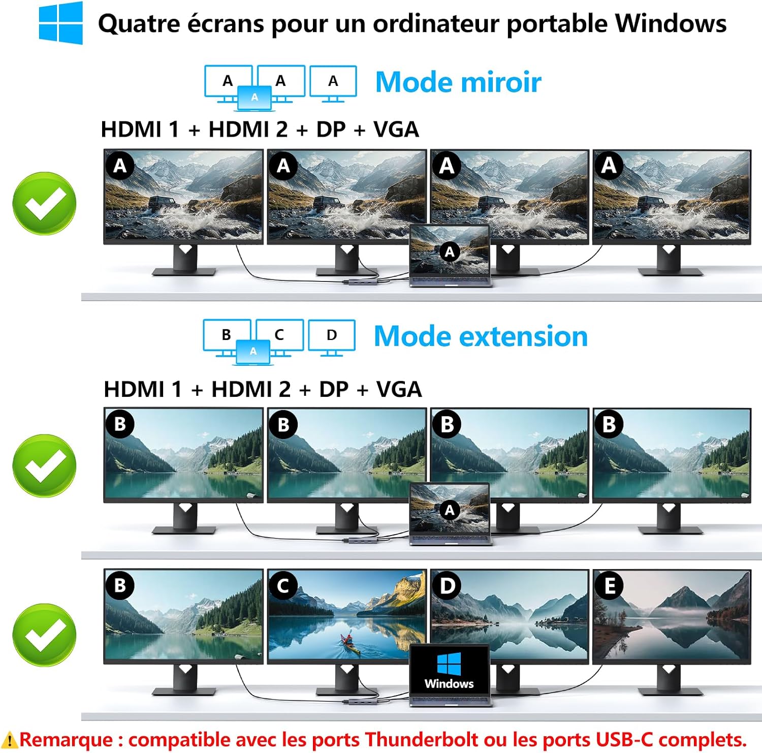 Thumbnail 6 de Dock USB C double moniteur 9 en 1 : station d’accueil USB‑C avec double affichage HDMI + DisplayPort, VGA et recharge 100 W