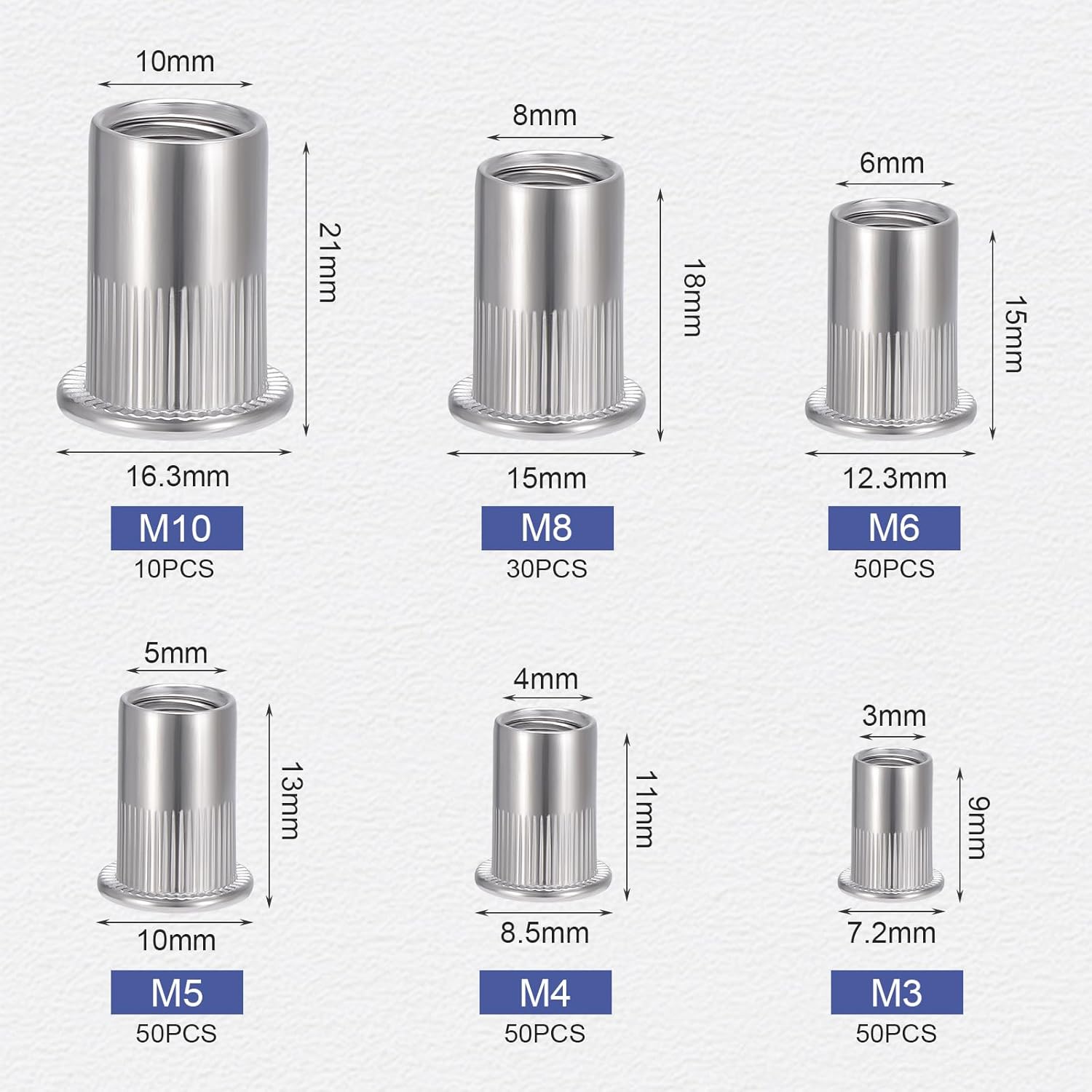 Detalle 2 de HSEAMALL 240-Piece 304 Stainless Rivet Nuts Kit