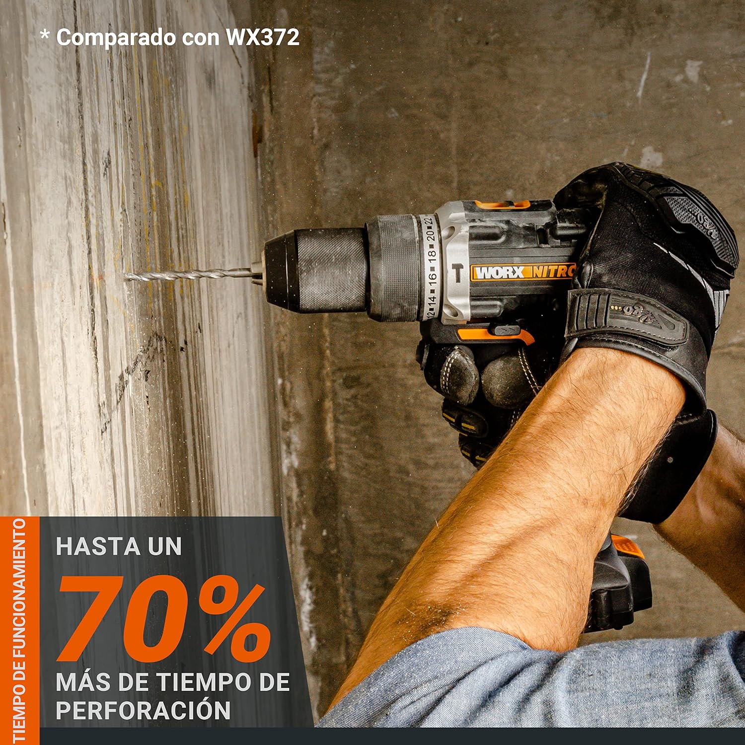 Detalle de WORX Taladro Percutor 20V Máx con 2 baterías 🔩