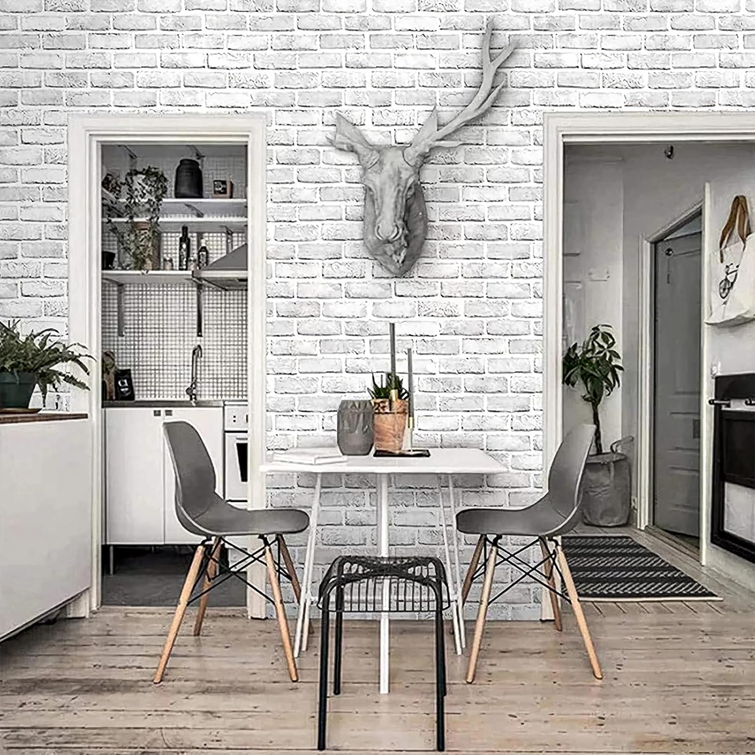Thumbnail 1 de Shackcom Grey White Brick Wallpaper Self Adhesive 3 Pack (44.5 x 300 cm) – Peel & Stick PVC Vinyl for Walls