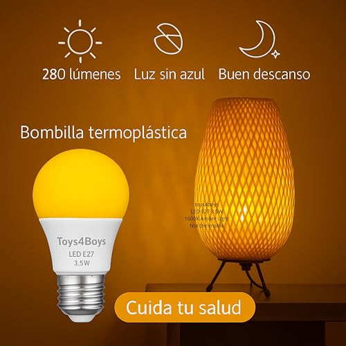 Detalle de Toys4Boys Bombilla LED Ámbar E27: Luz cálida, ojos felices y descanso suave