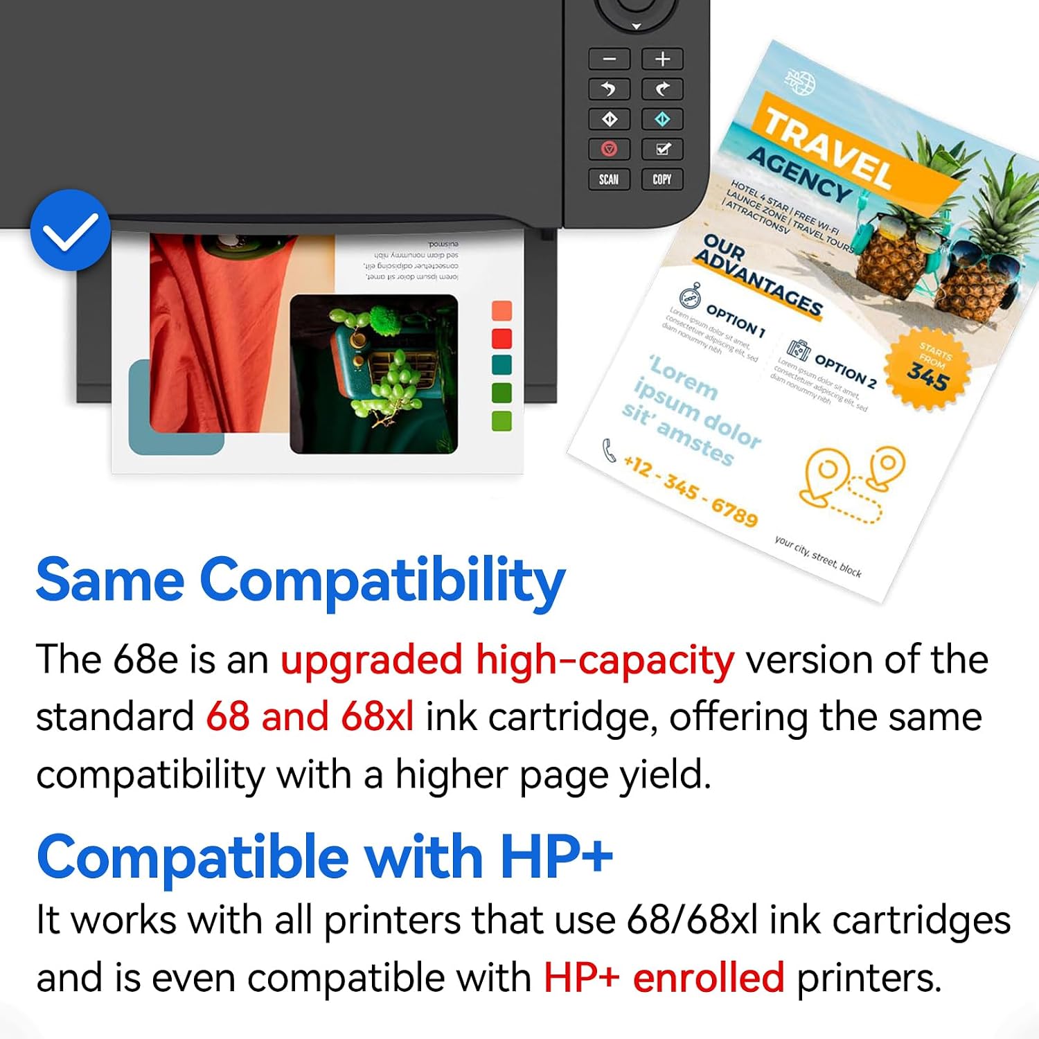 Detalle 2 de Pitooler 68e High-Yield Ink Cartridge 2-Pack, Black and Colour, Upgraded Chip