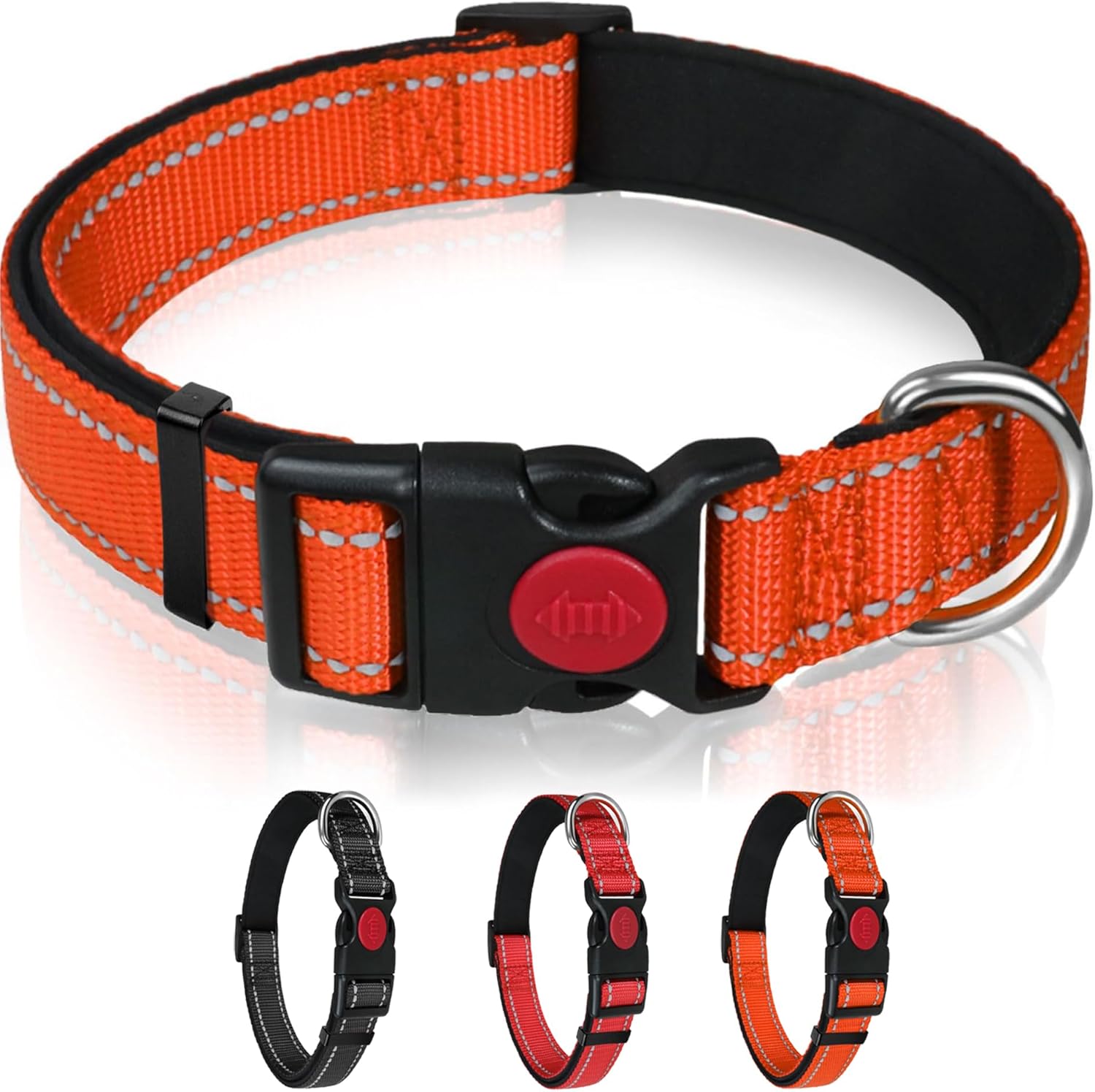 Detalle de Reflective Padded Neoprene Dog Collar with Quick Release Buckle (Orange, L)