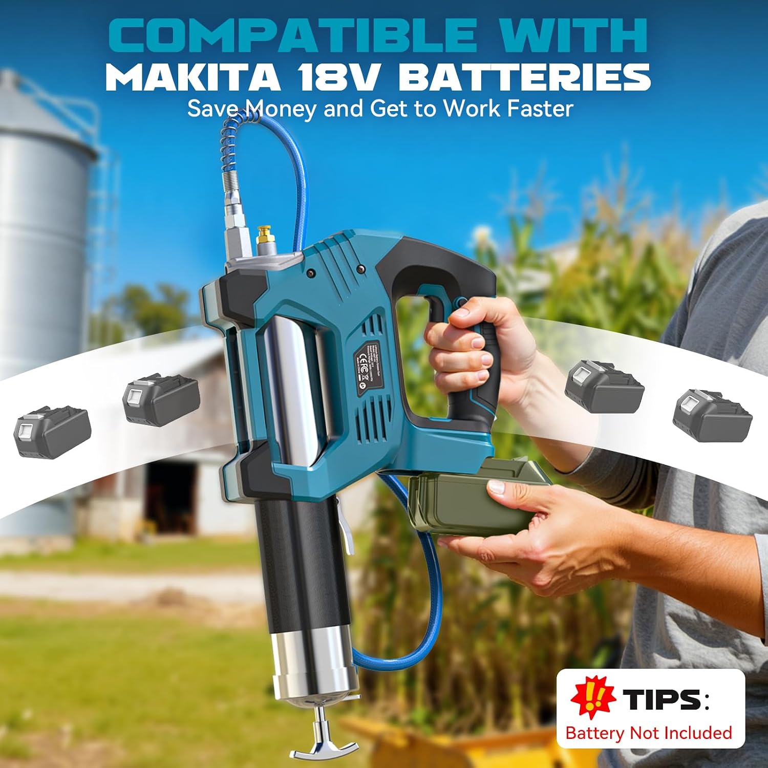 Thumbnail 6 de Ecarke 12.000 PSI Akku Fettpresse – kabellos, kompatibel mit Makita 18V (ohne Akku)