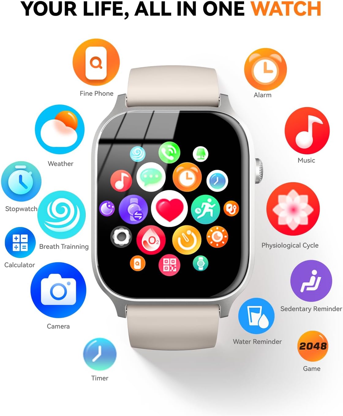 Thumbnail 6 de Smart Watch for Men & Women (2024) with Bluetooth Calling, IP68 Fitness Tracker – Silver, 1.83in
