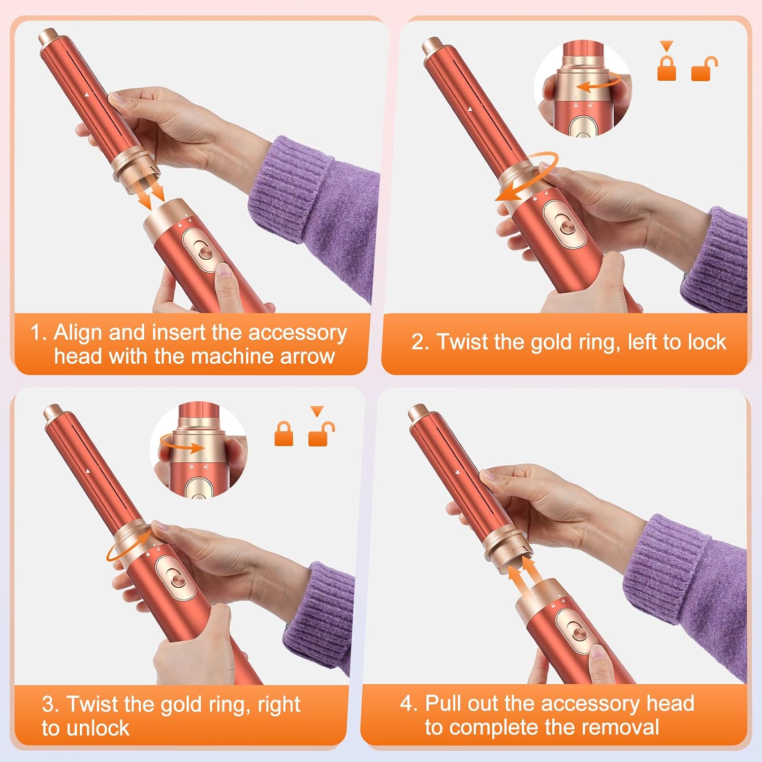 Detalle 2 de 5 in 1 Blow Dryer Brush Set with 32mm Auto-Wrap Curler, Paddle Brush, and Detachable Hot Air Tool – Amber