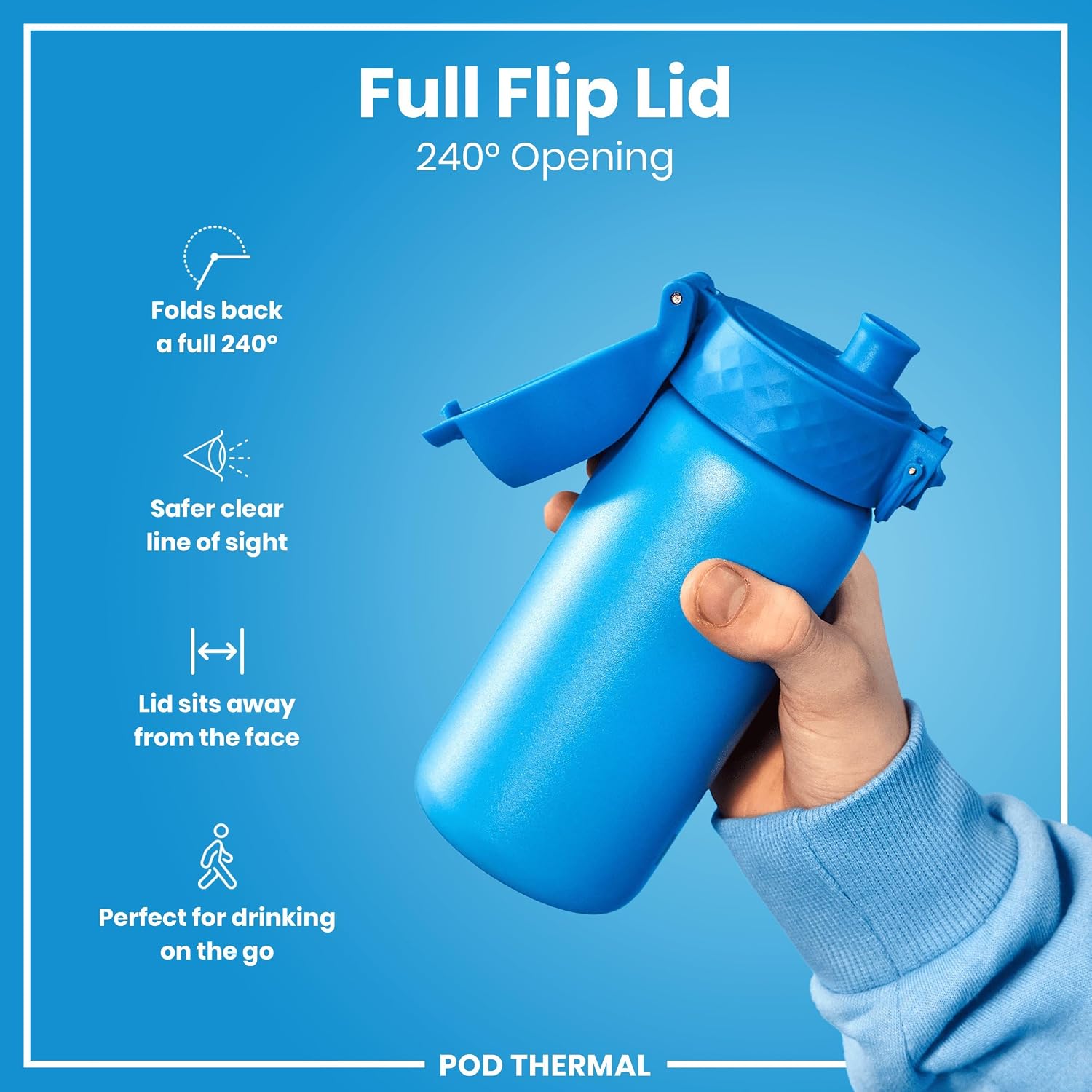 Detalle de ION8 Vacuum Insulated Steel Water Bottle (320 ml) – Leak Proof, Easy Open, Dishwasher Safe