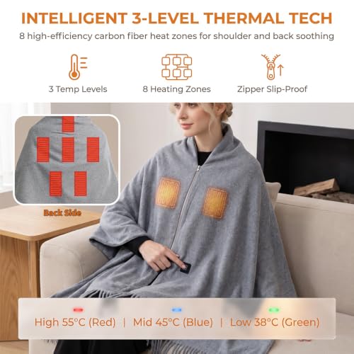 Detalle de JYQOQH USB Heated Blanket with Zipper, 200 x 70cm, 8 Heating Zones