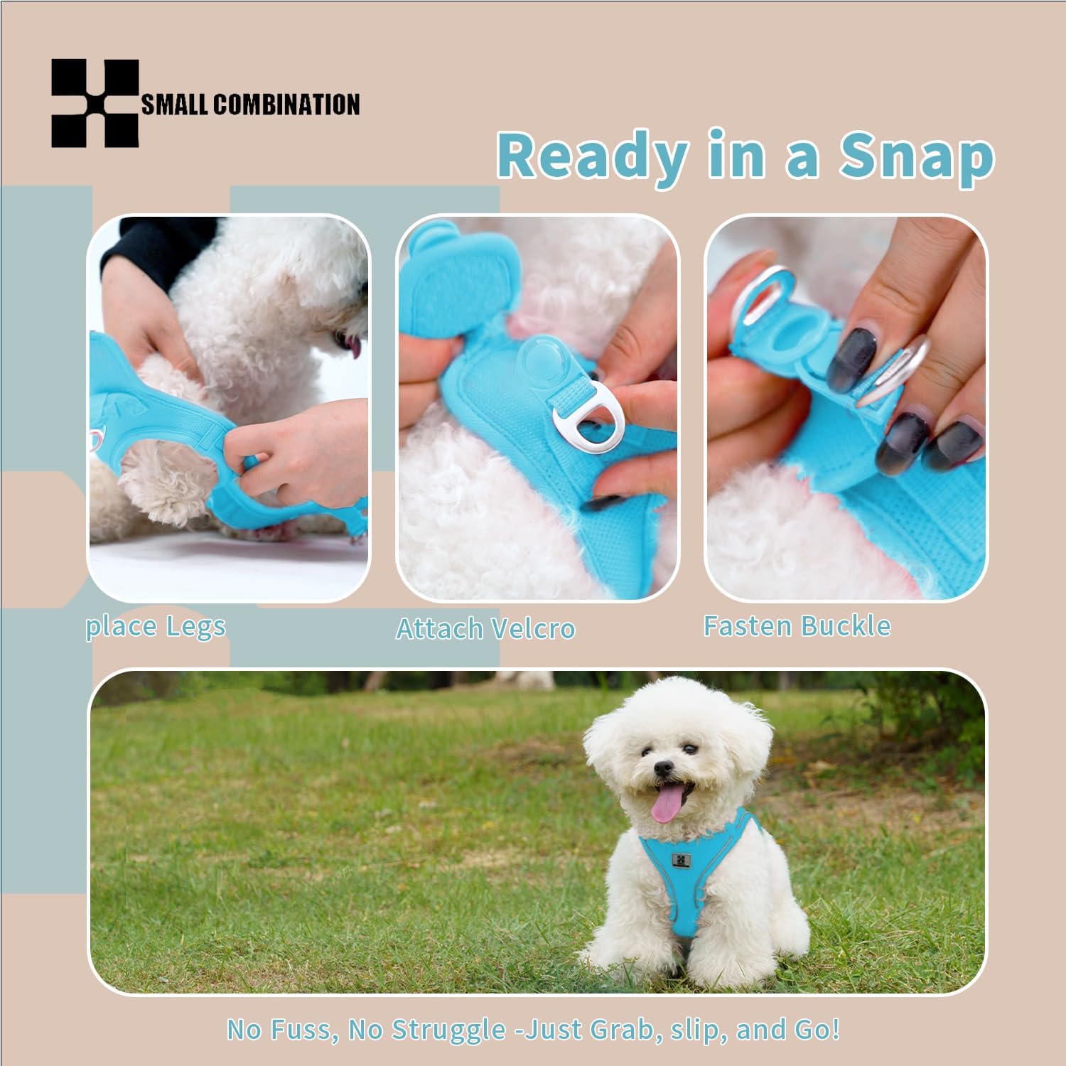 Detalle 2 de Small Combination Dog Harness Leash Set for Small to Medium Dogs and Cats (SkyBlue, XS)
