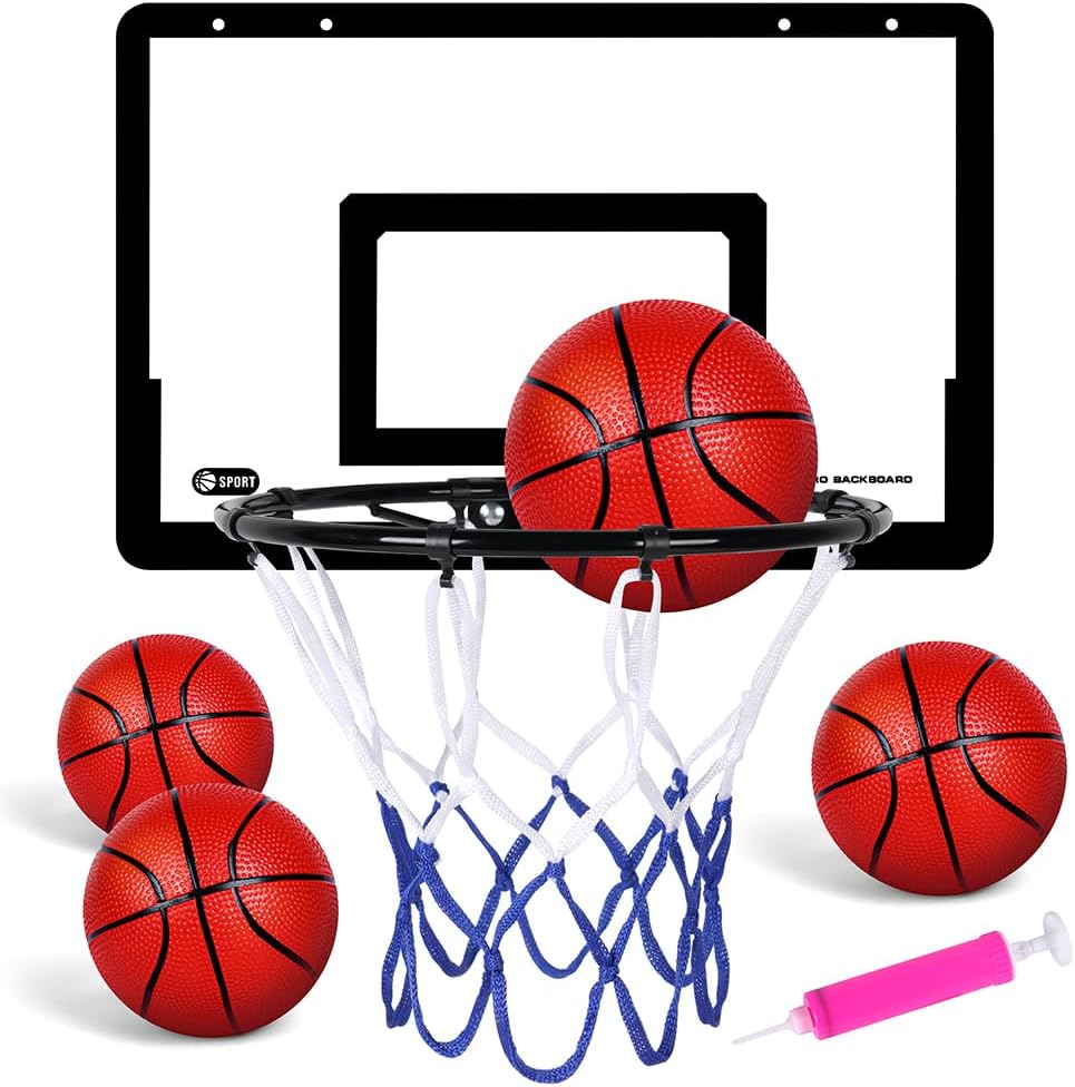 OSDUE Mini Basketball Hoop Set – Wall mounted indoor hoop with 4 rubber balls & portable pump