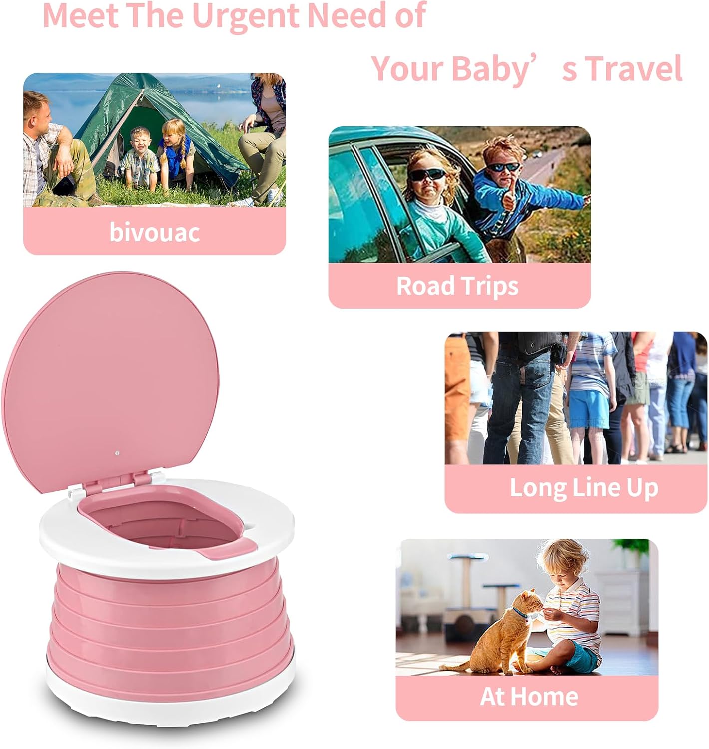 Thumbnail 5 de Travel Potty Portable Potty Folding Potty for Toddlers (Pink) – Compact Travel Seat for Car, Indoor and Outdoor Use
