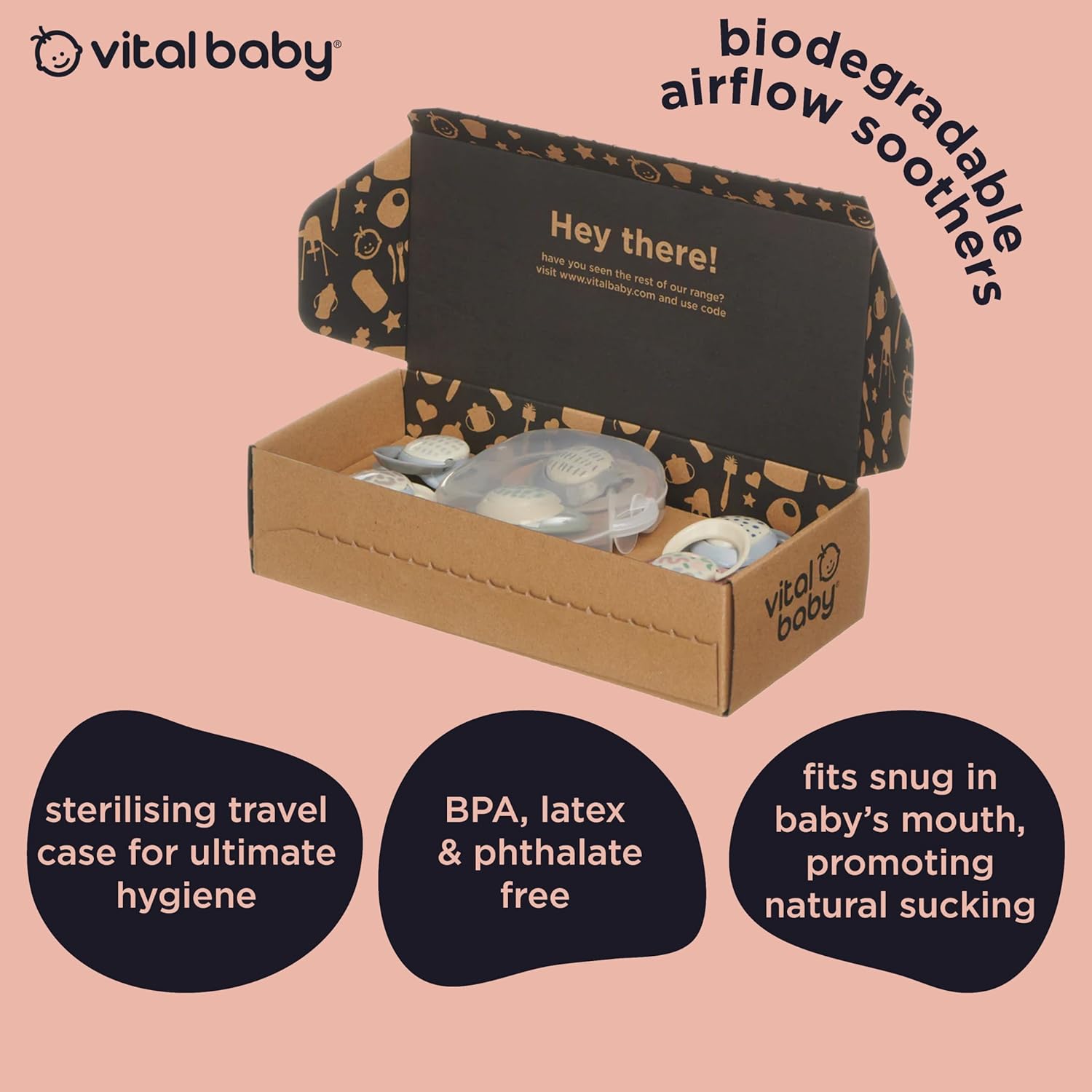 Thumbnail 3 de Vital Baby Soothe Airflow Dummies 6-18m+: Symmetrical Teat, Skin-Friendly, Day & Night Soothers (6 Pack)