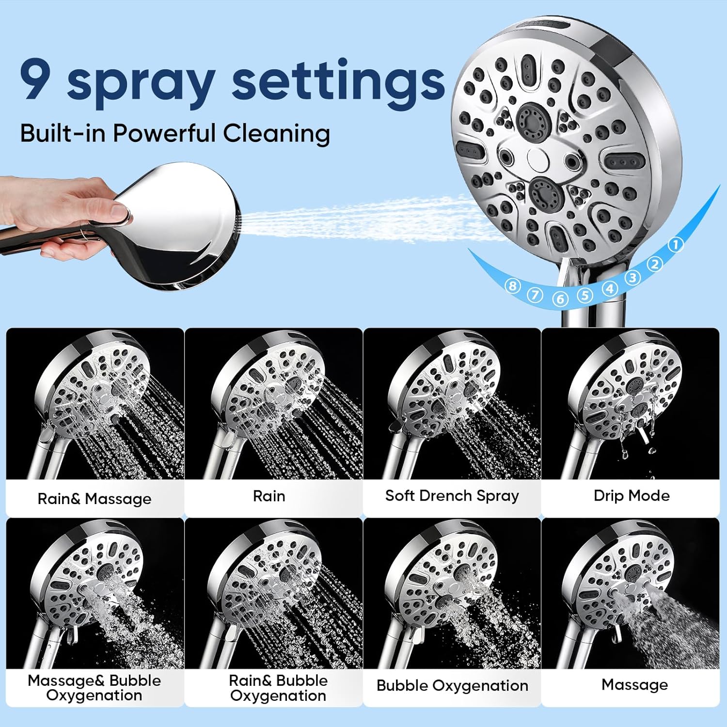 Detalle 2 de Cobbe Filtered Handheld Showerhead, 9 Spray Settings, 16-Stage Filter, Chrome