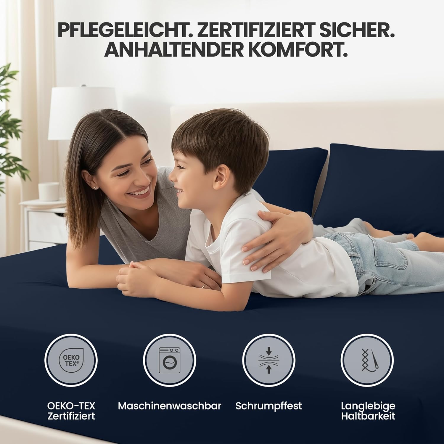 Thumbnail 2 de Utopia Bedding 2er-Set Spannbettlaken 180x200 cm in Marineblau – 35 cm Tiefe Tasche, gebürstete Mikrofaser (OEKO-TEX)