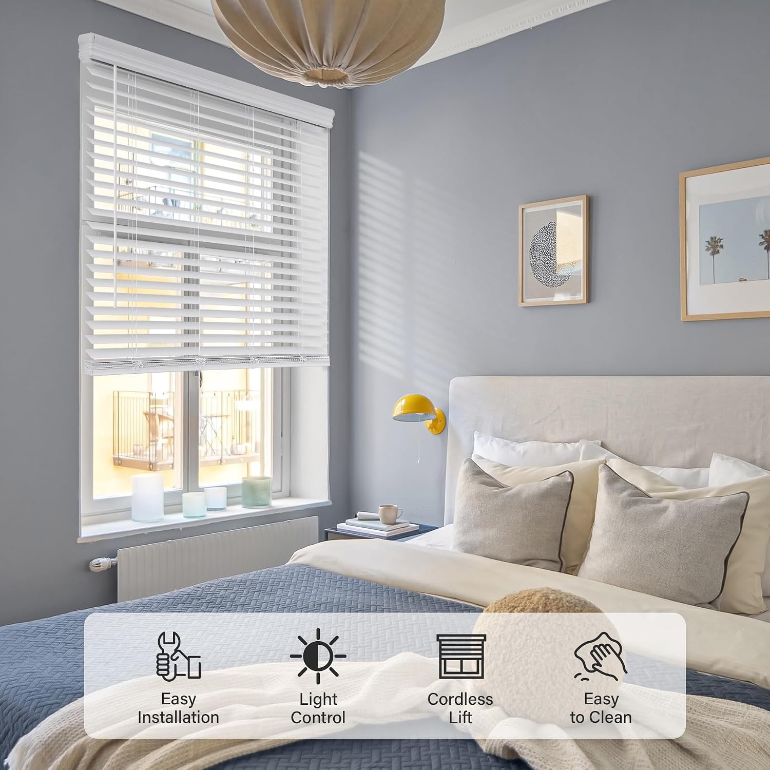 Thumbnail 5 de AOSKY 2 Inch Cordless Faux Wood Blinds — Inside/Outside Mount, 34" W x 60" H