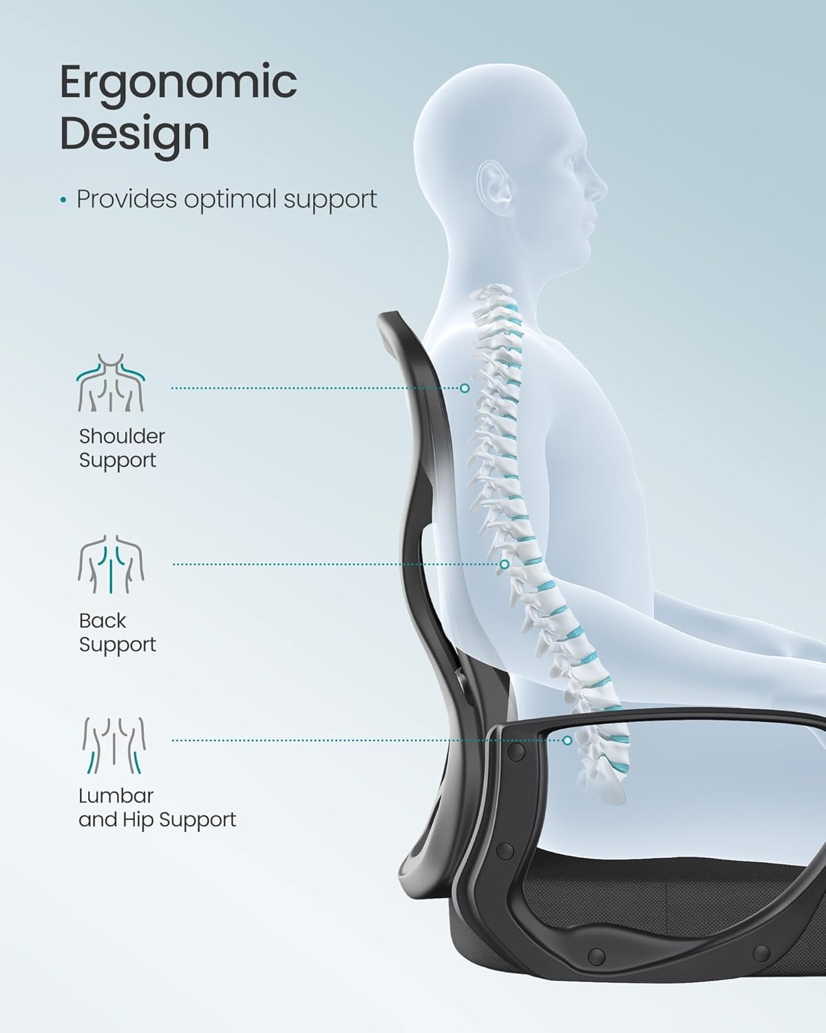 Thumbnail 5 de SONGMICS Ergonomic Office Chair (OBN043BH03) – Mesh swivel chair with lumbar support and rocking function
