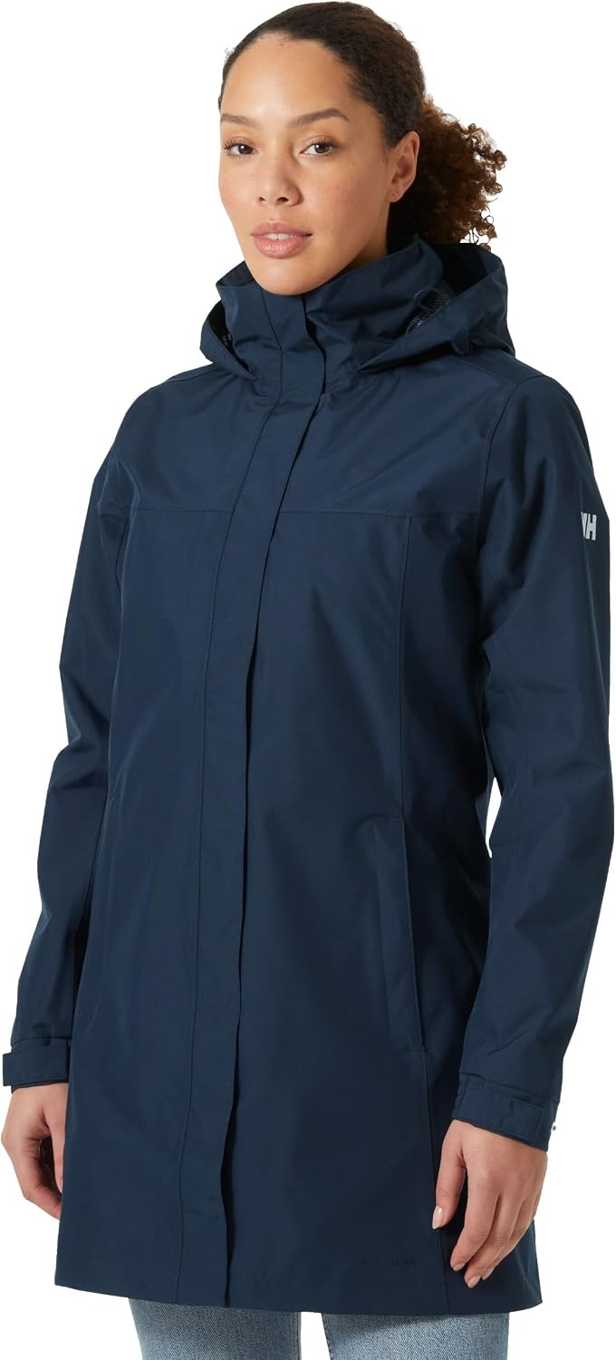 Detalle de Helly Hansen Damen Aden Lange Regenmantel – wasserdicht, atmungsaktiv und elegant